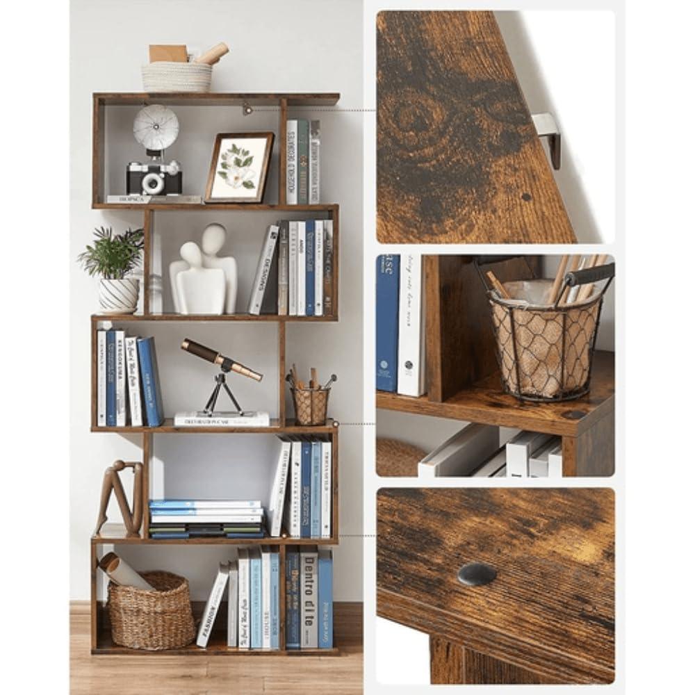 VASAGLE Bookcase, 5-Tier Bookshelf, Display Shelf and Room Divider, Freestanding Decorative Storage Shelving, Rustic Brown ULBC62BX, 27.6”L x 9.4”W x 62.6”H (70 x 24 x 159 cm) - Image 6