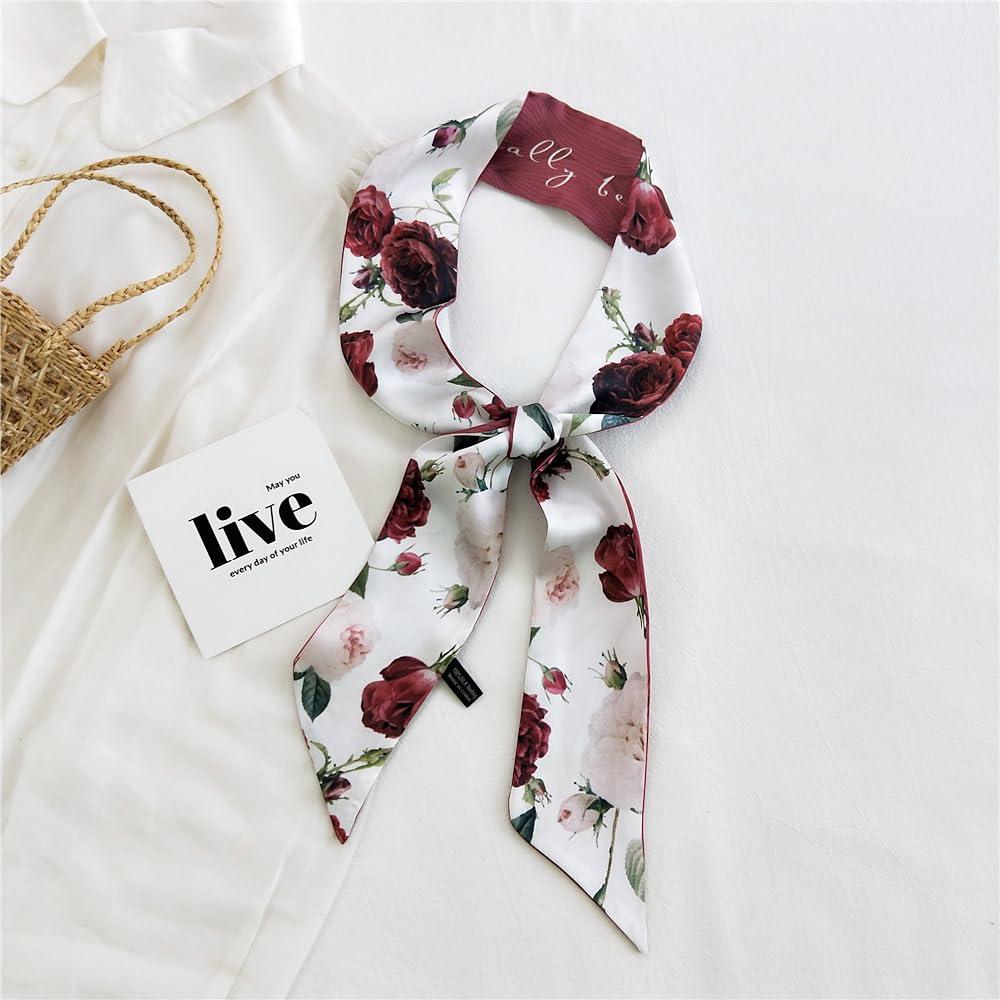 Red Flower Fashion Bag Handbag Handle Ribbon Scarf Polka Dot Printing Neckerchief Scarf Women's Fashion Scarves Clothing, Shoes and Jewelry - Image 7