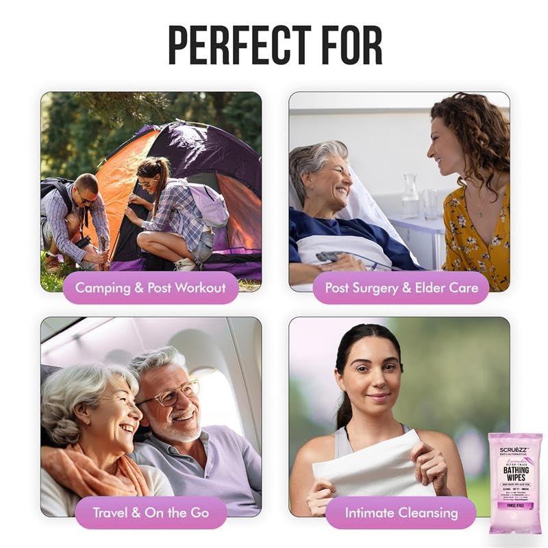 Extra Large Bath Wipes for Adults Bathing No Rinse - 80 Disposable Body Cleansing Wipes for Men, Women & Elderly - Great for Gym, Camping, Post Surgery - Shower Wipes - Lavender - Image 6