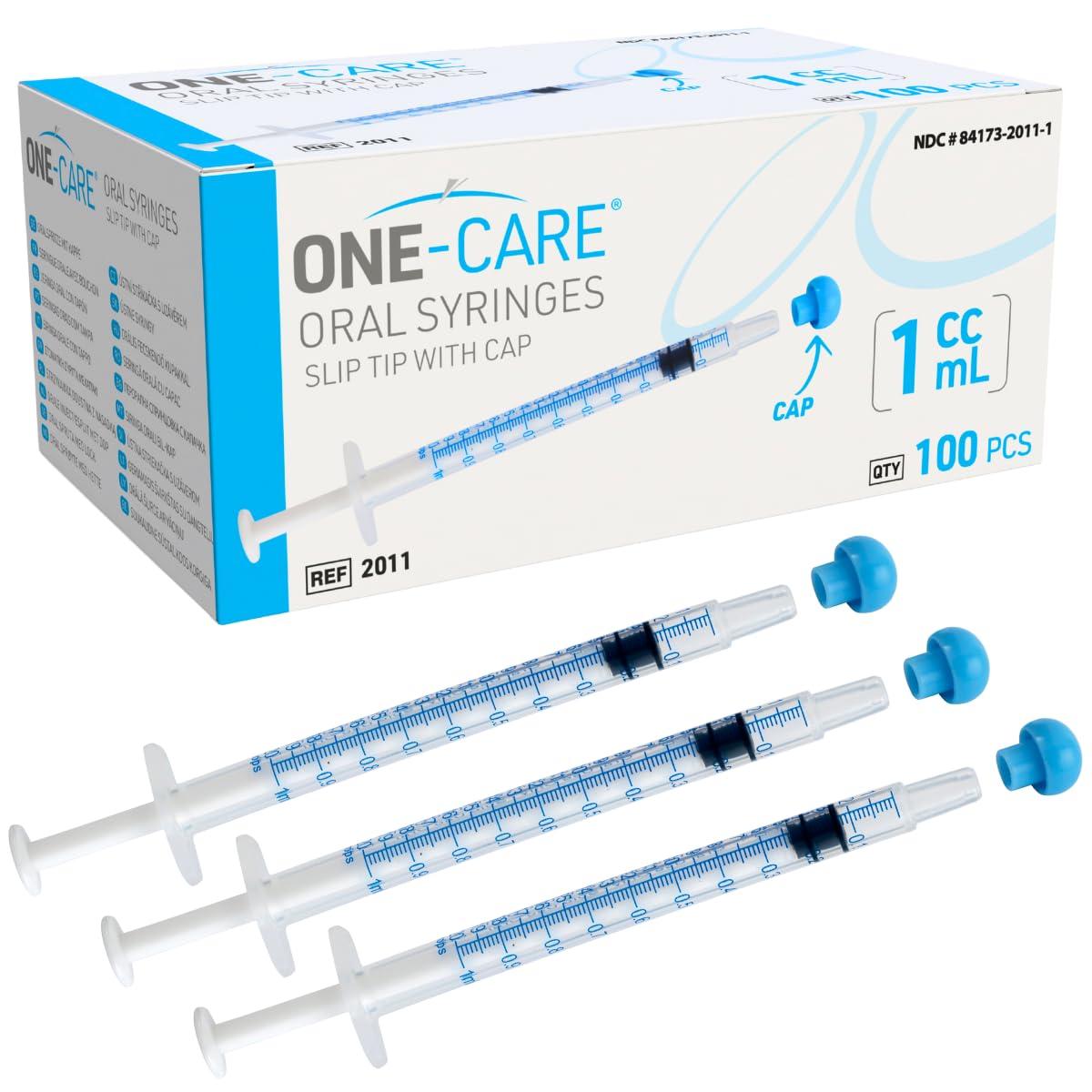 ONE-CARE 1ml Oral Syringe with Cap - Sterile, Individually Wrapped - 100 Dispensers, Slip Tip, Uses include oral administration of medicine for infants, adults and animals