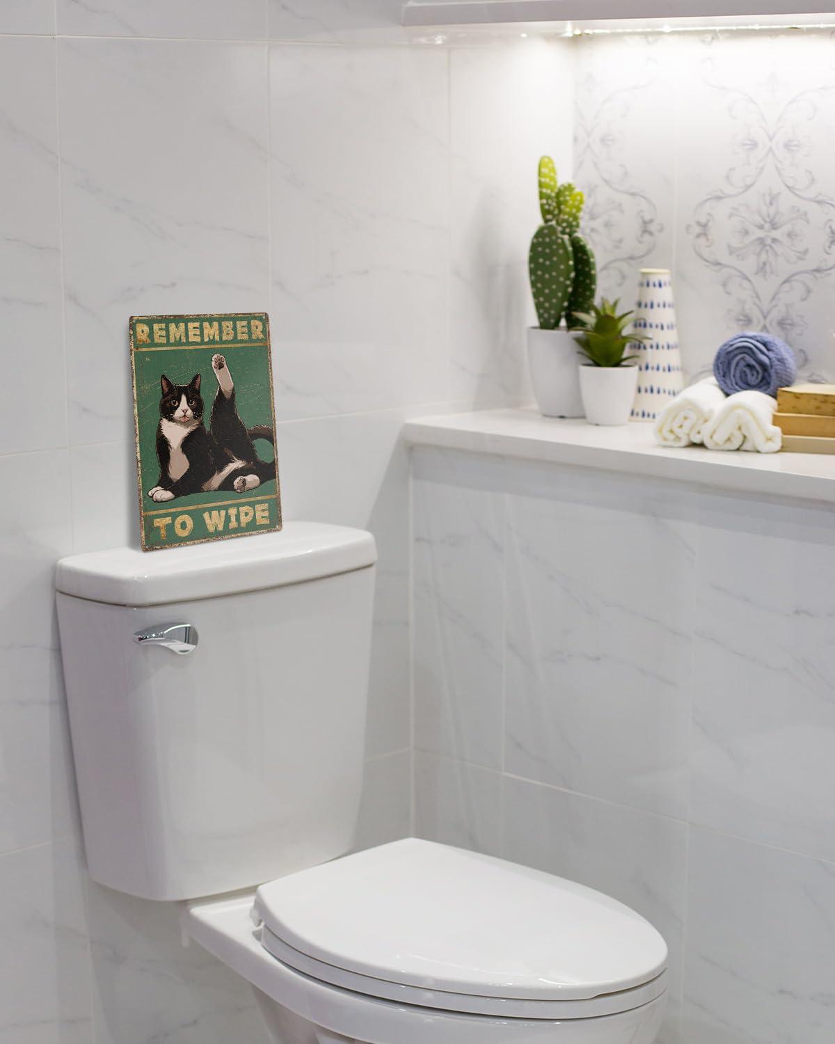 ALKB Bathroom Tuxedo Cat Sign - Remember to Wipe - Cat Lover Gift 8x12 Inch Vintage Metal Sign for Bathroom Decorations - Image 5