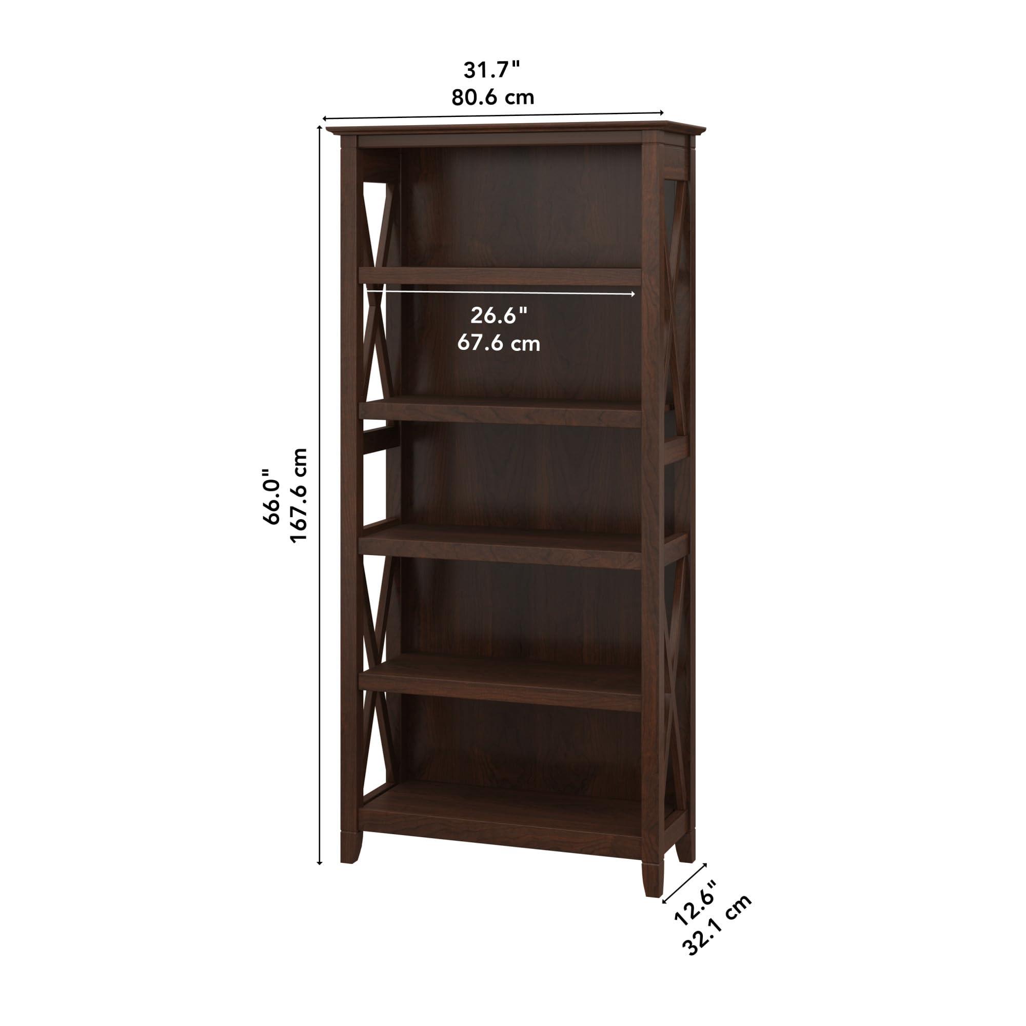 Bush Furniture Tall 5 Shelf Bookcase for Living Room or Home Office, Large Bookshelf, Modern Farmhouse Style, Key West Collection, Bing Cherry - Image 3