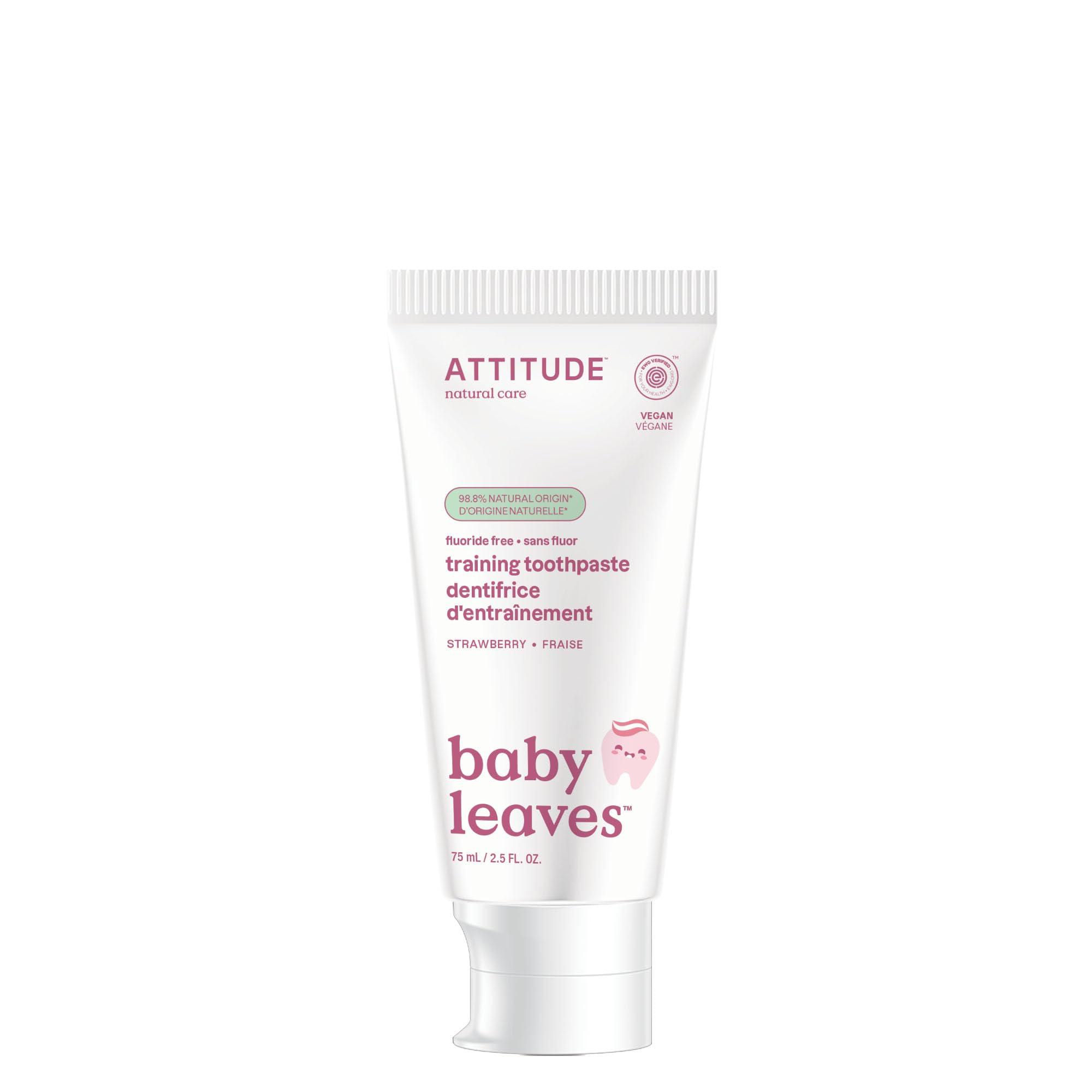Attitude Baby and Child Fluoride-Free Training Toothpaste, EWG Verified, Naturally Derived Ingredients, Vegan, Strawberry, 2.6 Oz