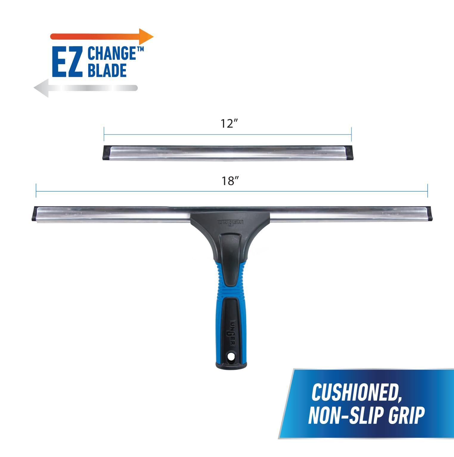 Unger Professional 18” EZ Change Window and Glass Cleaning Squeegee, Clean Large and Small Windows, Rubber Blade Tool for Streak-Free Results, Includes 12” Channel - Image 2