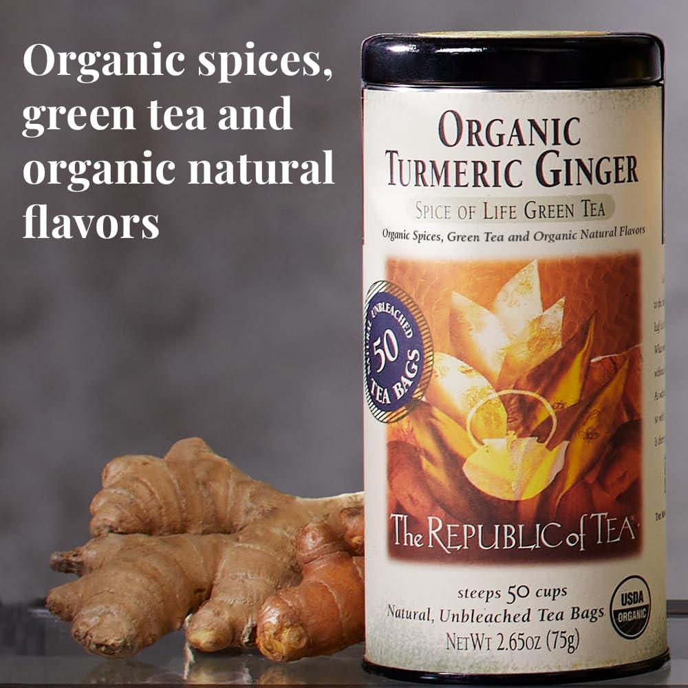 The Republic of Tea — Organic Turmeric Ginger Green Tea Tin, 50 Tea Bags, Naturally Caffeinated - Image 2