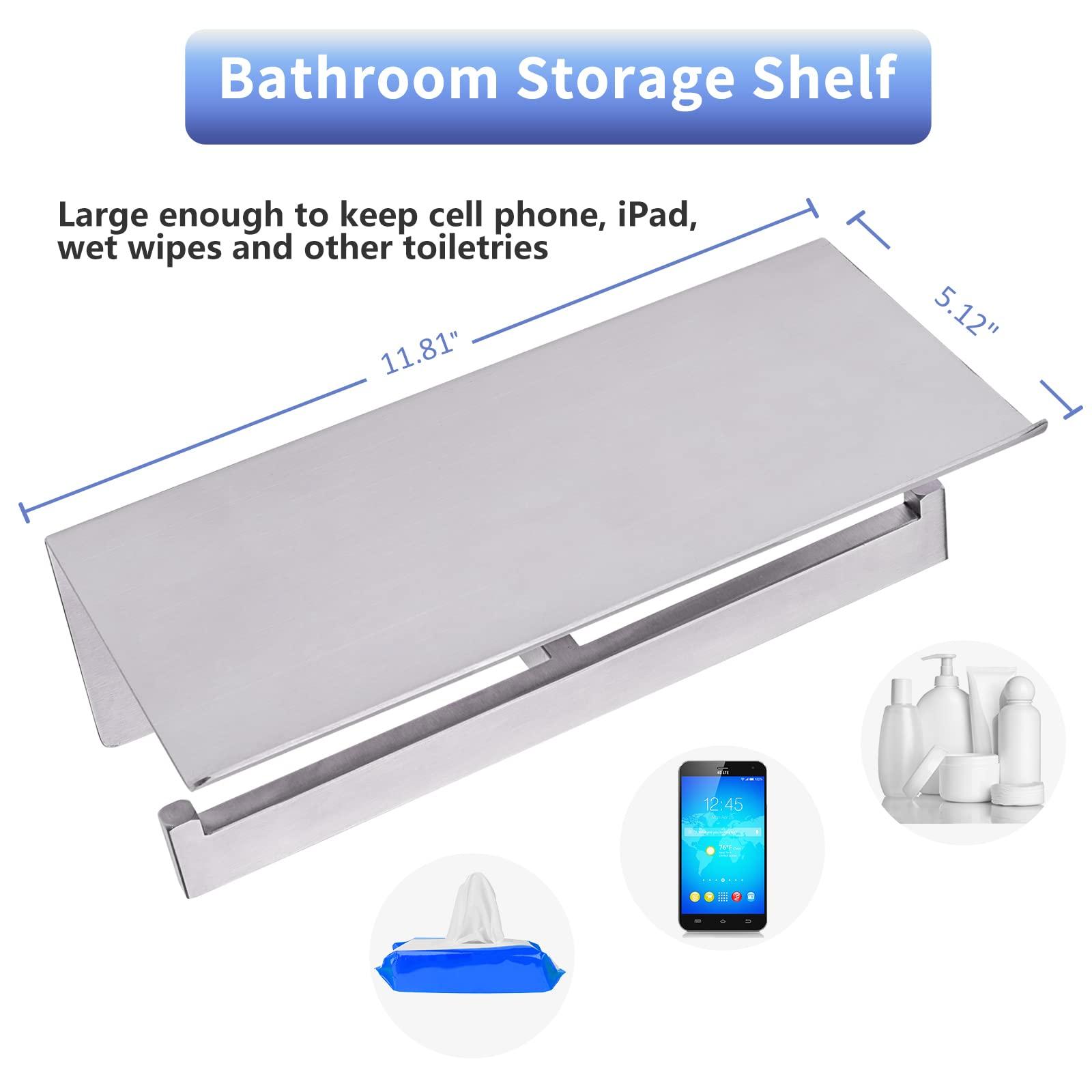 Double Toilet Paper Holder with Shelf,Idealmax Toilet Paper Holder Brushed Nickel,Large Commercial Toilet Paper Dispenser Phone Shelf, Wall Mounted Tissue Roll for Bathroom, Stainless Steel - Image 2