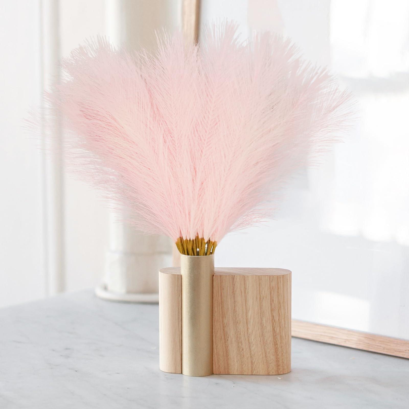 obbsie 50pcs Pink Faux Pampas Grass Decor, 21.6" Short Artificial Pompous Grass Floral Fake Pompas Grass Branches Vase Filler Flower Arrangement for Home Wedding Boho Decor - Image 8
