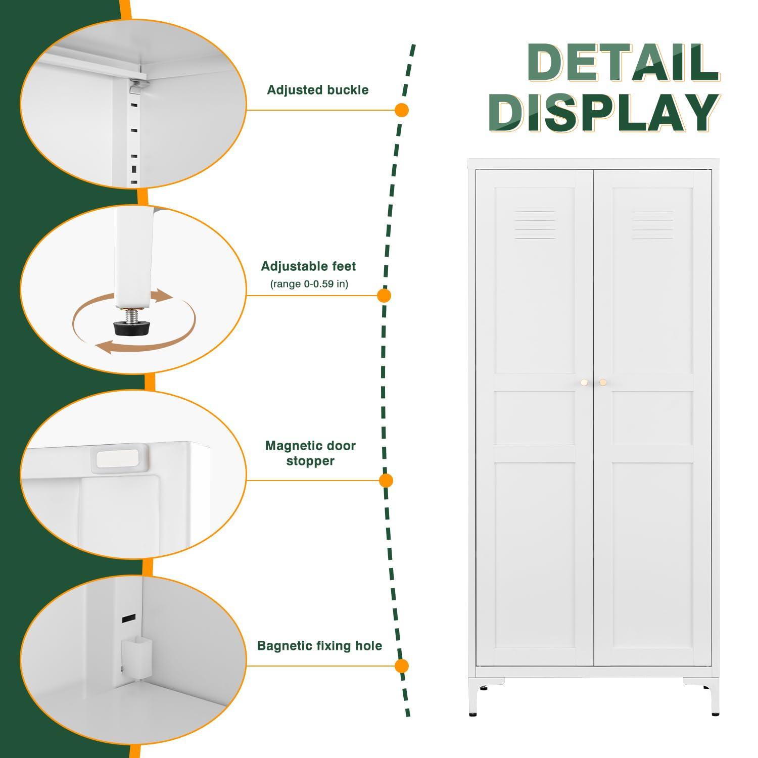 Letaya White Storage Cabinet with Feets-Metal Home Kitchen Pantry Cabinets with Doors and Adjustable Shelves,Organization Locker for Cupboard/Bedroom/Dining/Living/Bathroom/Office/Garage Room (White) - Image 6
