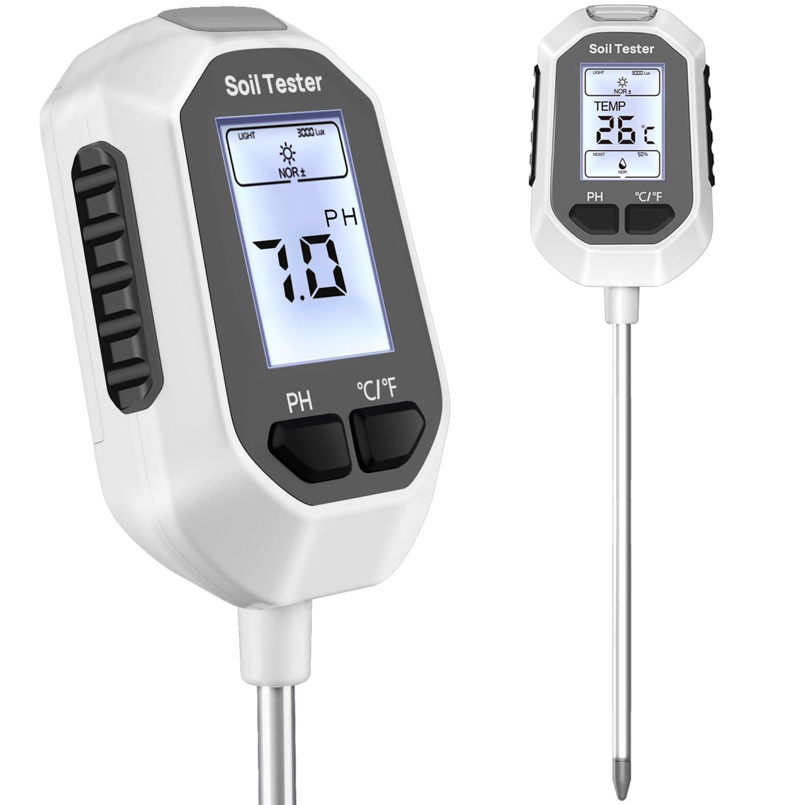 YAMRON 4-in-1 Soil Moisture Meter Digital Plant Temperature/Soil Moisture/PH Meter/Sunlight Intensity Backlight LCD Display Soil Test Meter for Gardening, Farming and Outdoor Plants