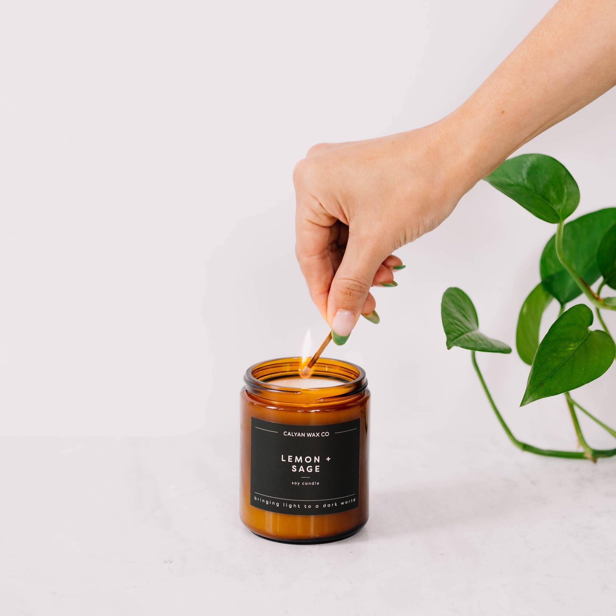 Calyan Wax Co. Soy Wax Candle, Cedar + Tobacco Scented Candle, 57 Hour Burn Time, Aromatherapy Soy Candles, Non Toxic & Vegan Soy Wax, Amber Glass Jar Scented Candles, 7.2oz - Image 5