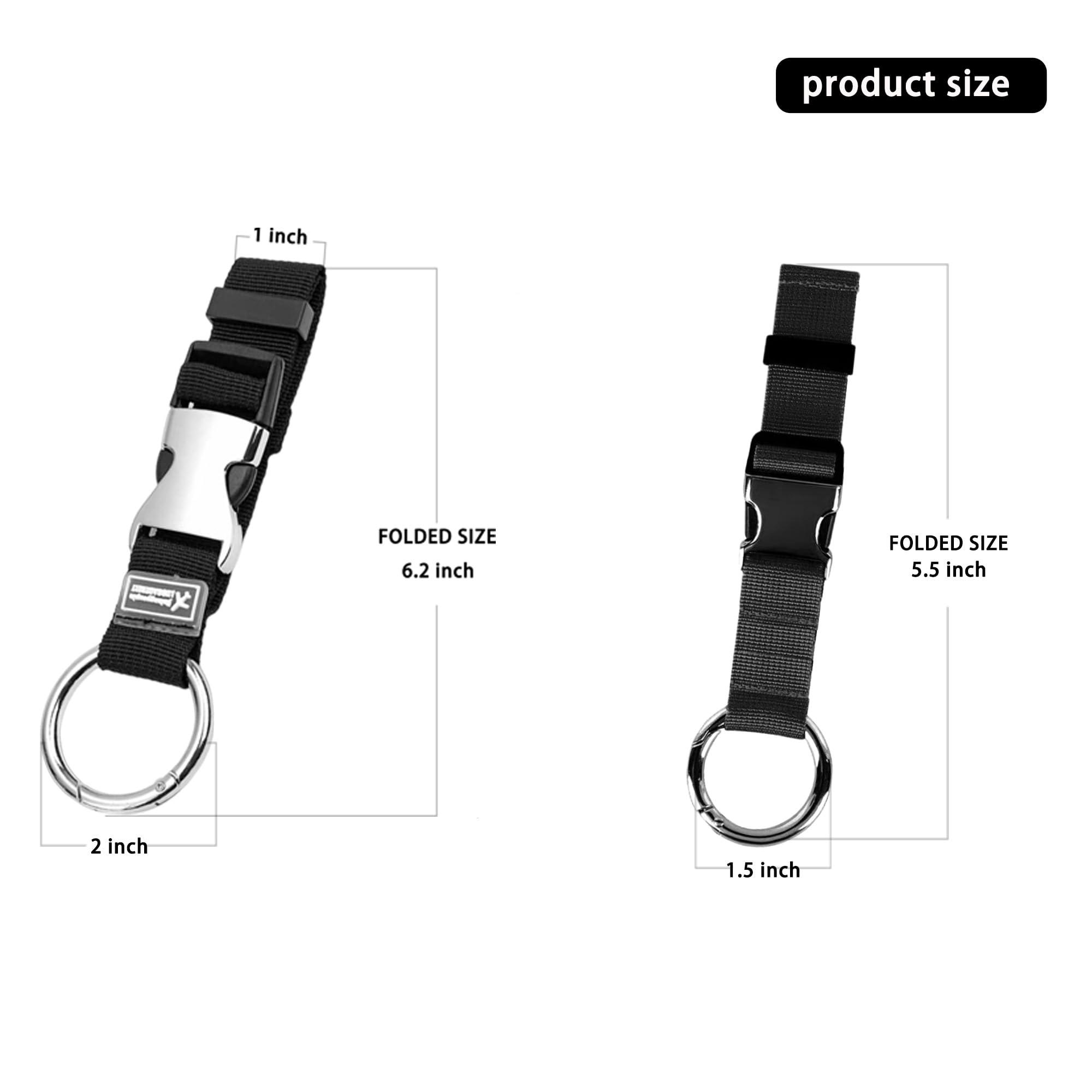 FLONSA Luggage Straps 2 Pack Metal Key Ring Clips Set - 1.5" and 2" Key Rings, Add-A-Bag Luggage Strap Jacket Grippers, Small Carabiner Clips for Keychains, Purse, and Travel Accessories-Black - Image 2