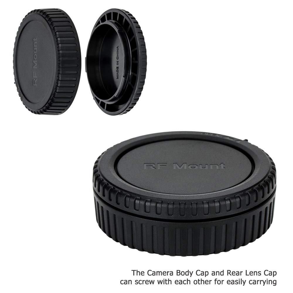 2 Pack RF Mount Body Cap Cover & Rear Lens Cap for Canon EOS R100 R50 R50V R8 R R1 R3 R5 R6 Mark II R7 R10 RP Mirrorless Camera & RF Mount Lenses, with 2 Extra Hot Shoe Protective Covers Included - Image 7