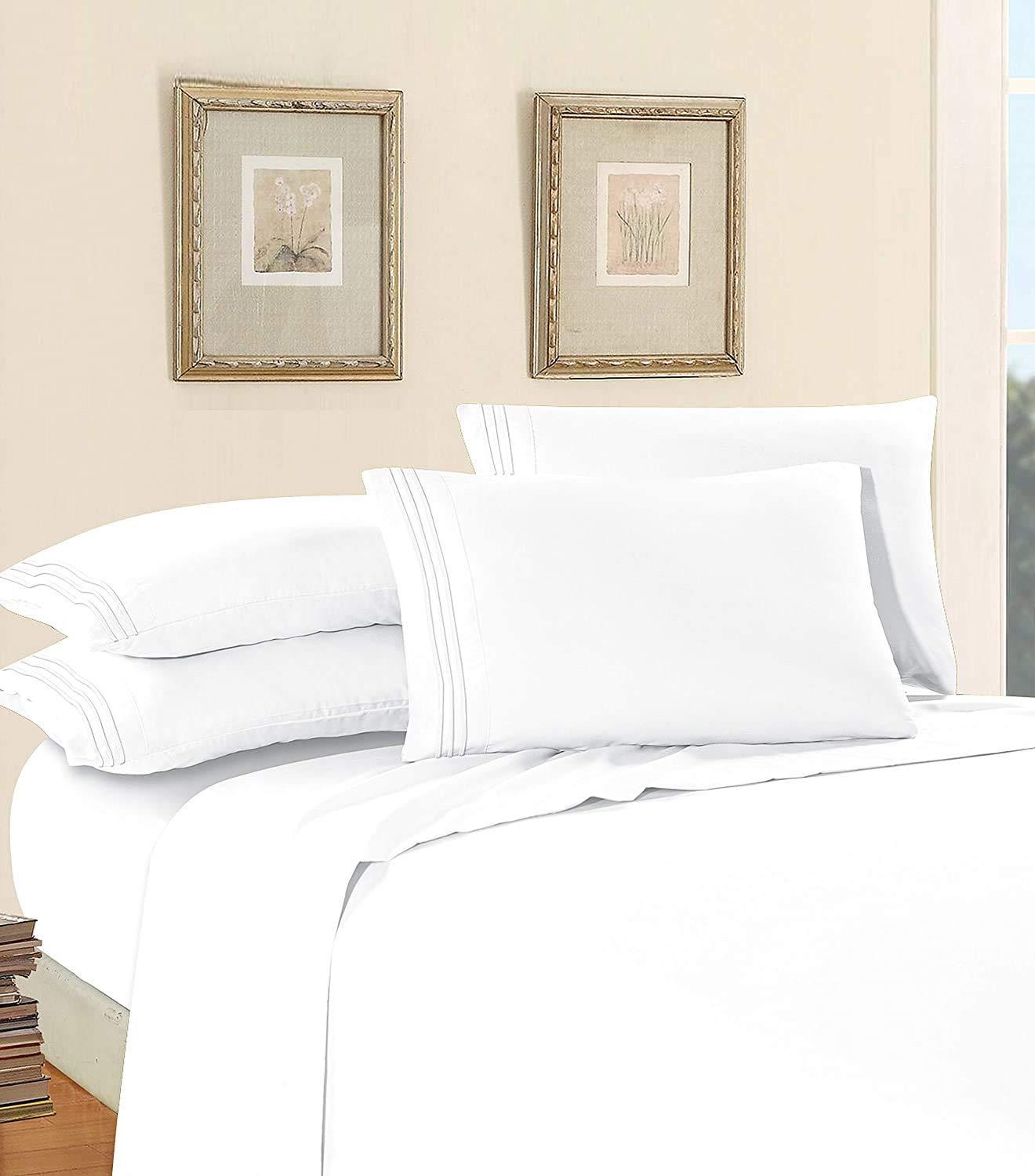 Elegant Comfort Luxury Soft 1500 Thread Count Egyptian 4-Piece Premium Hotel Quality Wrinkle Resistant Coziest Bedding Set, All Around Elastic Fitted Sheet, Deep Pocket up to 16inch, Queen, White - Image 3
