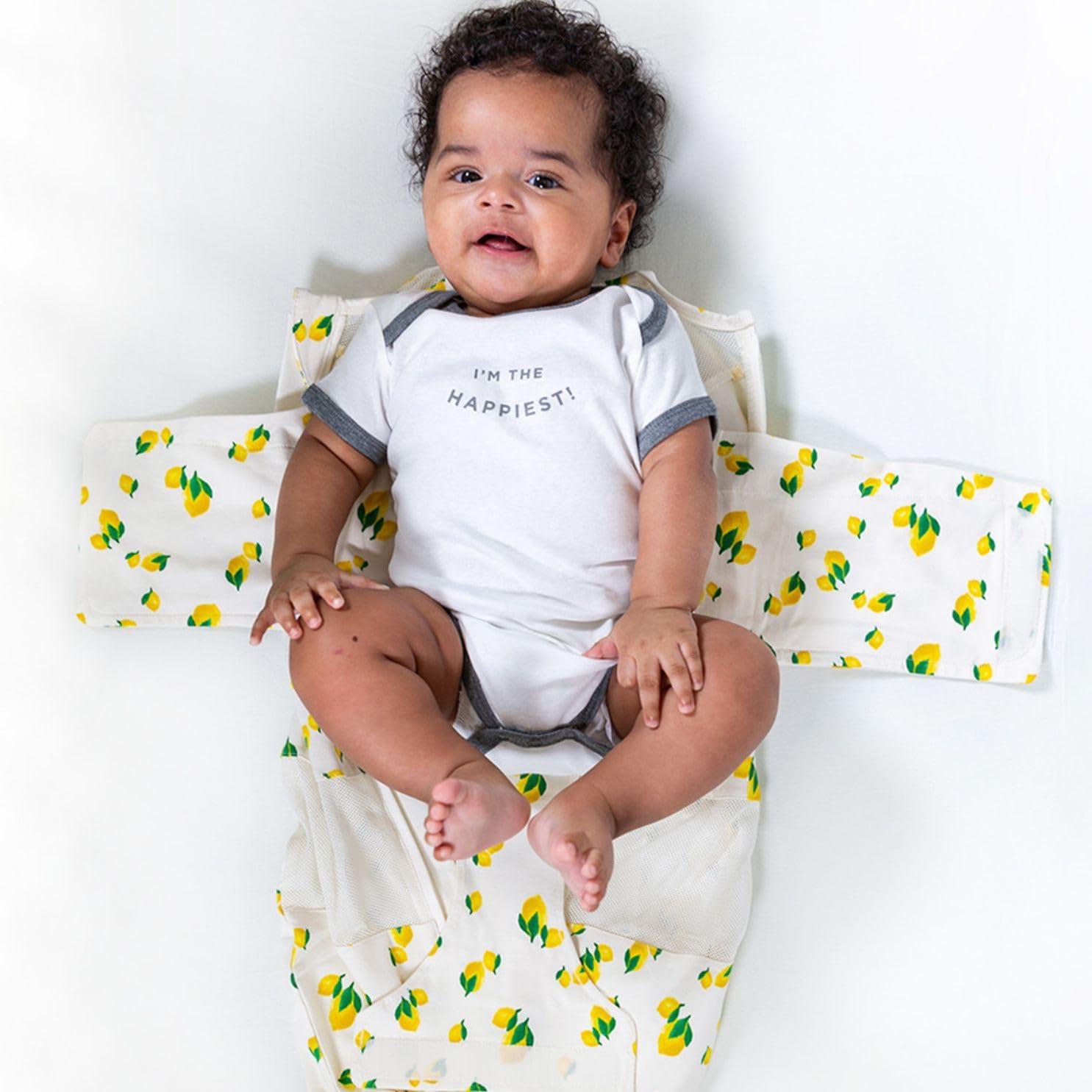 Happiest Baby Sleepea 5-Second Swaddle - 100% Organic Cotton Baby Swaddle Blanket - Doctor Designed Promotes Healthy Hip Development (Ivory Lemons, Small) - Image 4