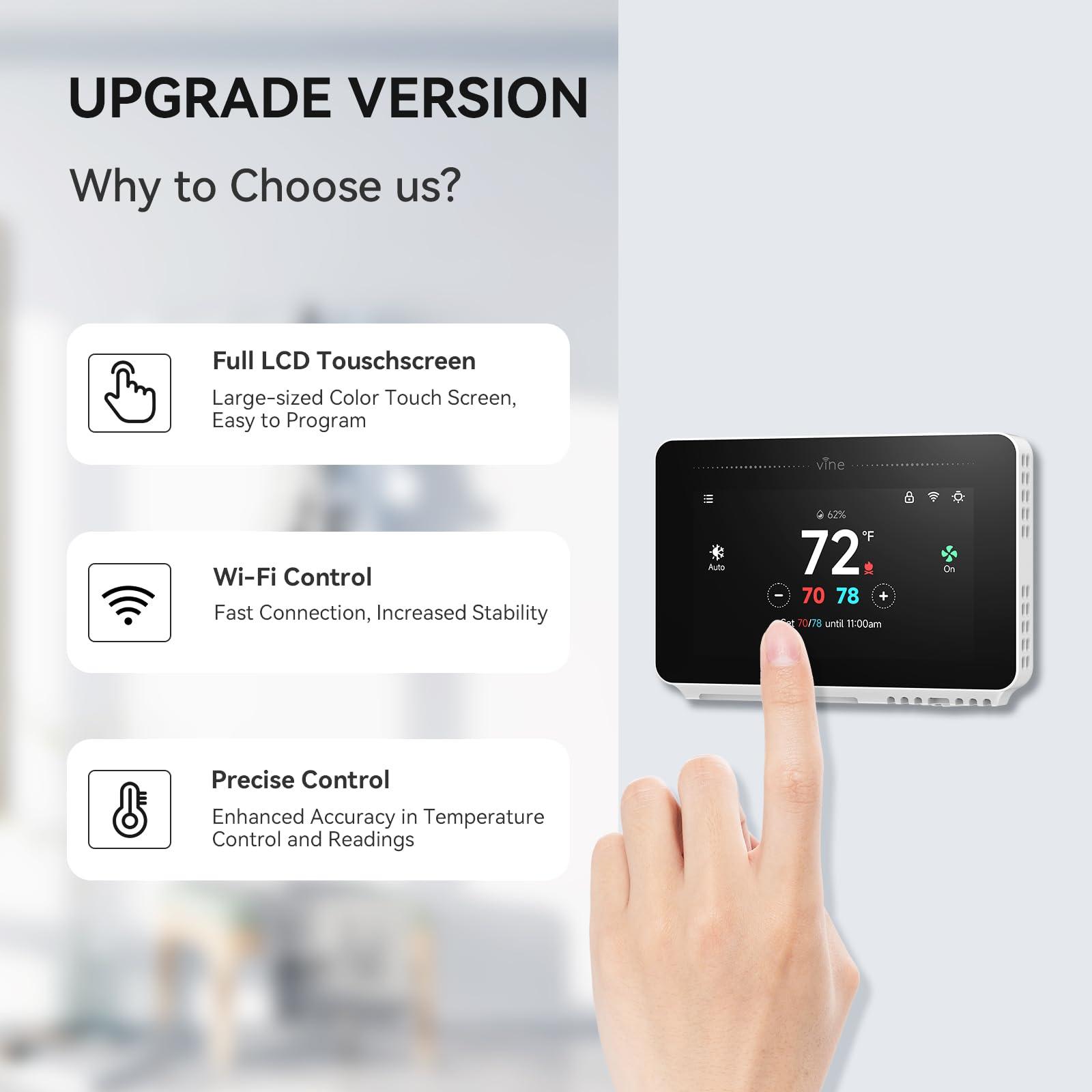 vine Programmable Thermostat for House with 4.3" Touch Screen, WiFi Smart Home Thermostat for AC and Heating, App/Voice Control, Compatible with Alexa and Google Assistant, C-Wire Required, TJ-919T - Image 4