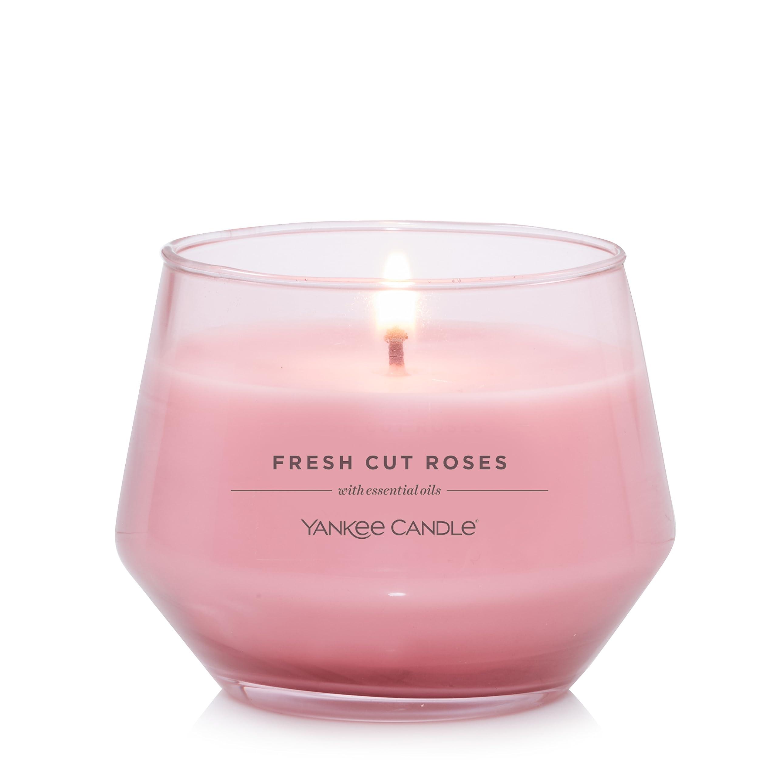 Yankee Candle Studio Medium Candle - Fresh Cut Roses, Pink, 10 oz: Long-Lasting, Essential-Oil Scented Soy Wax Blend | 40-65 Hours of Burning Time, Home Decor