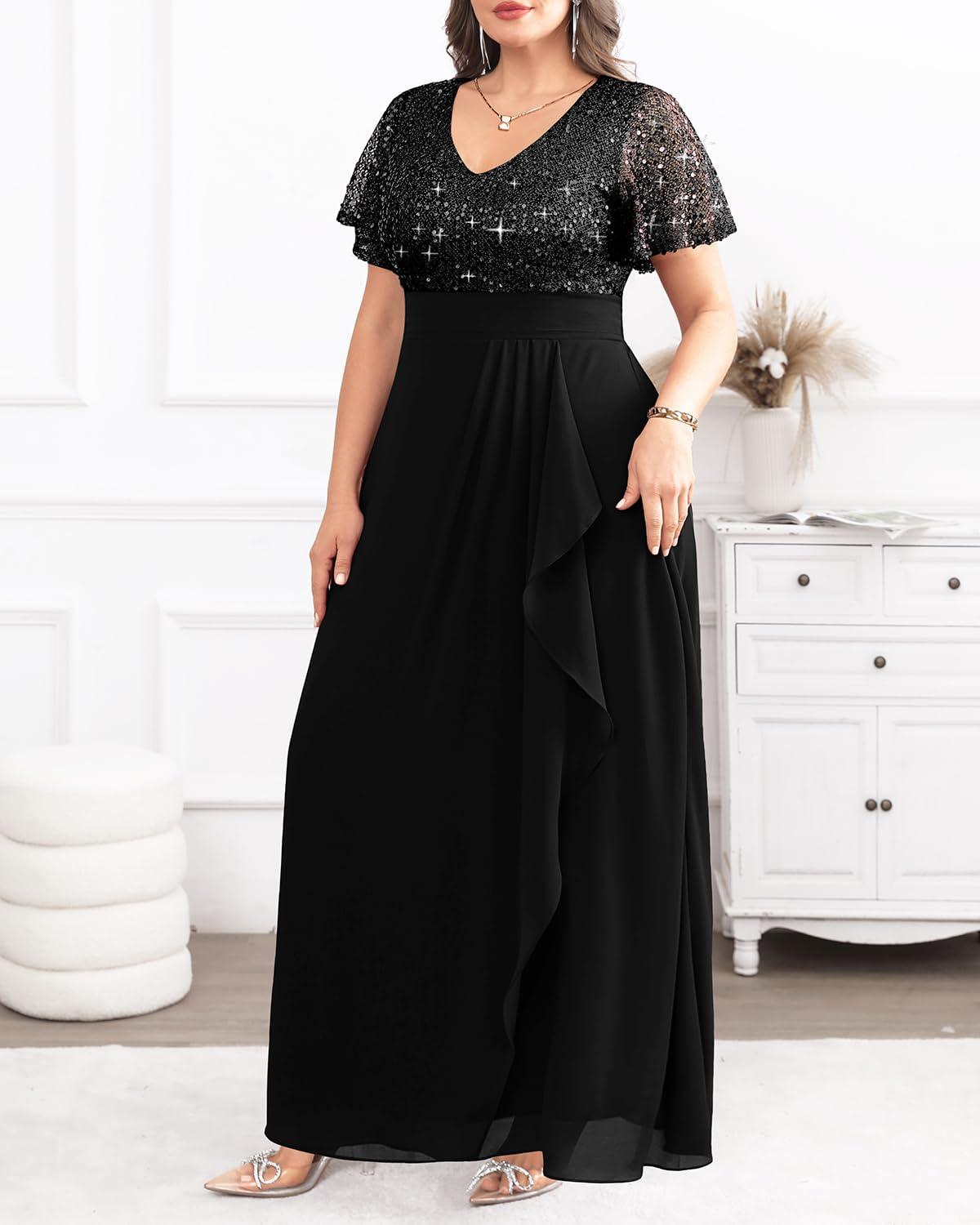 Pinup Fashion Women Plus Size Formal Dresses - Sequin Evening Gowns Wedding Guest Prom Long Dress - Image 6