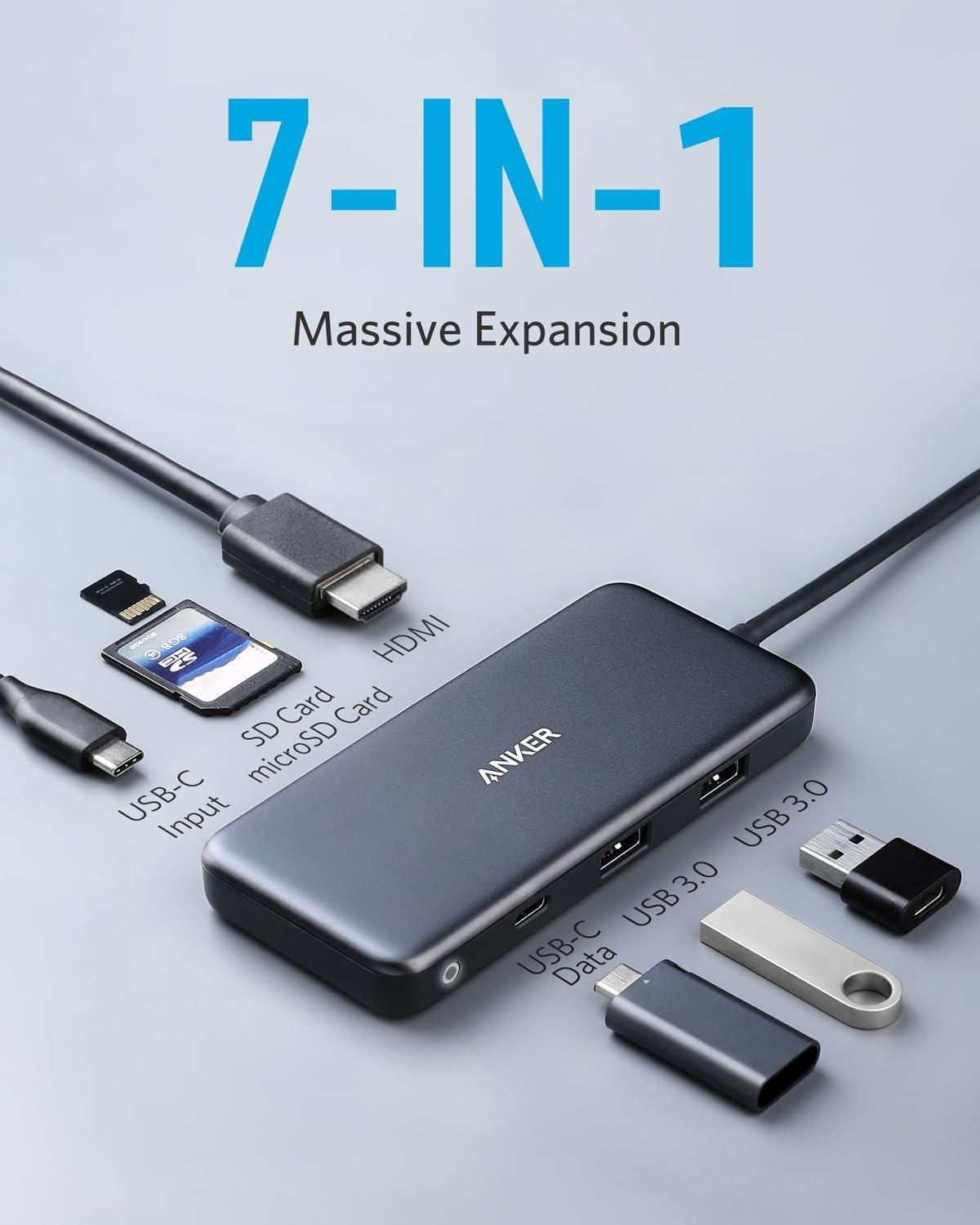 Anker USB C Hub (7-in-1), with 4K HDMI, 100W Power Delivery, USB-C and 2 USB-A 5Gbps Data Ports, microSD and SD Card Reader, for MacBook Air, MacBook Pro, XPS, and More - Image 2