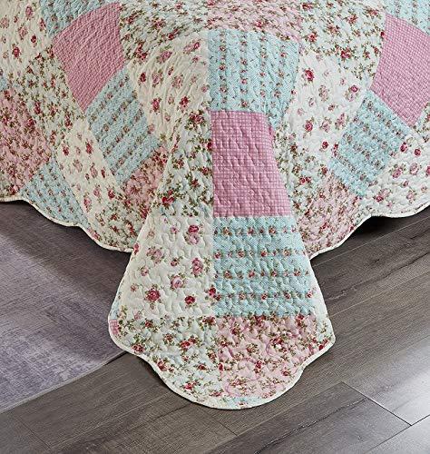 Brilliant Sunshine Roses Quilt Set, 2-Piece Bedding Sets with 1 Sham, Patchwork Design, Washable and Reversible Bedspread, Soft Lightweight Coverlet, All-Season, Twin/Twin XL, Pink Green - Image 4