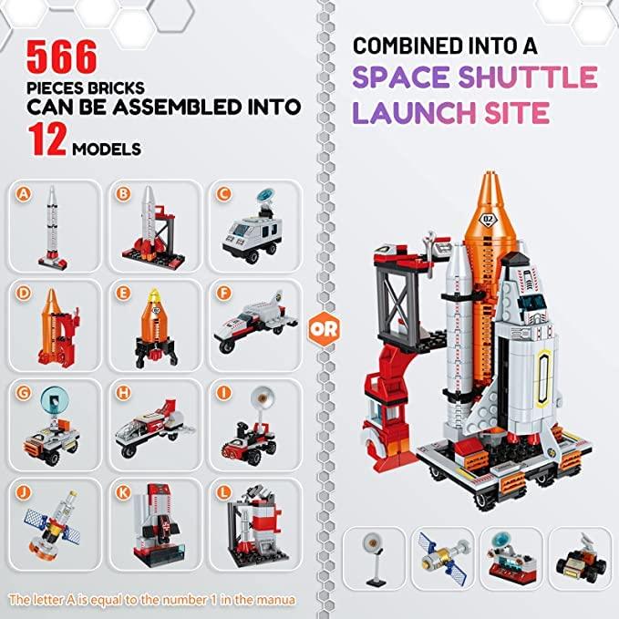Space Exploration Shuttle Toys for 6 7 8 9 10 11 12 Year Old Boys 12-in-1 STEM Aerospace Building Kit Toy with Heavy Transport Rocket and Launcher Best Gifts for 6-12 Year Old Boys (566 PCS) - Image 4