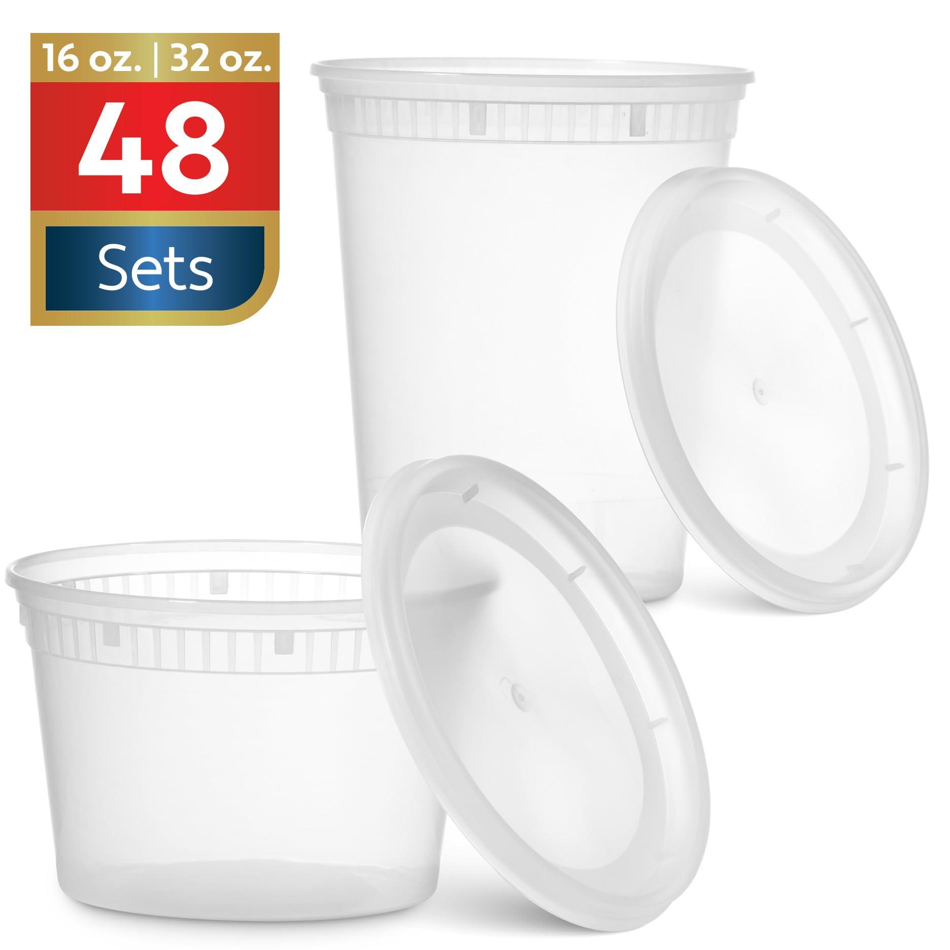 48 Pack Plastic Deli Containers with Lids (16, 32 oz 24 Each) - Food Storage Containers with Lids - Clear Disposable Meal Prep Containers, BPA Free, Stackable, Leakproof, Microwave and Freezer Safe - Image 3