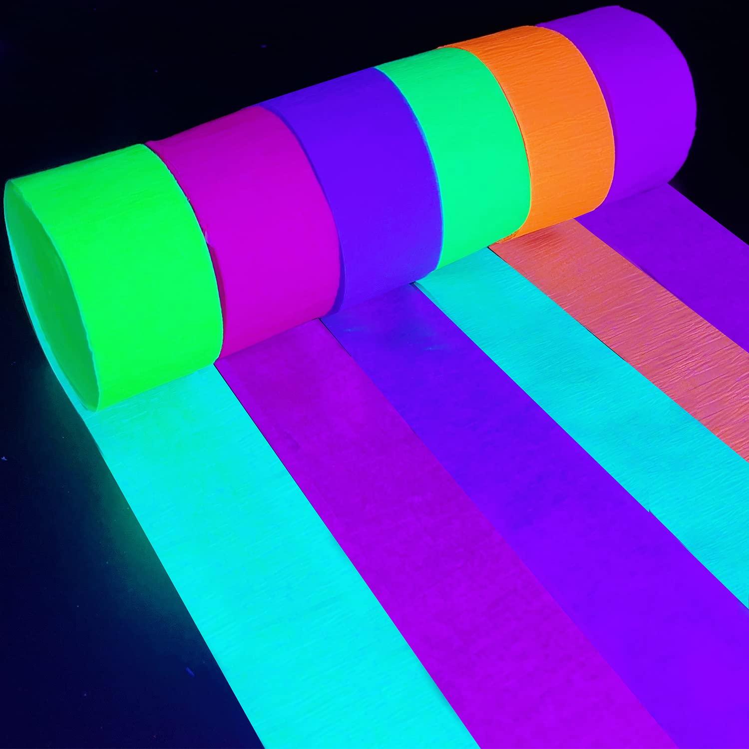 600 feet Glow Crepe Paper Streamers UV Glow Party Neon Streamer Decorations Glow in The Dark Black Light Reactive Fluorescent Neon Paper Party Streamers Wedding Birthday Blacklight Party Supplies - Image 2