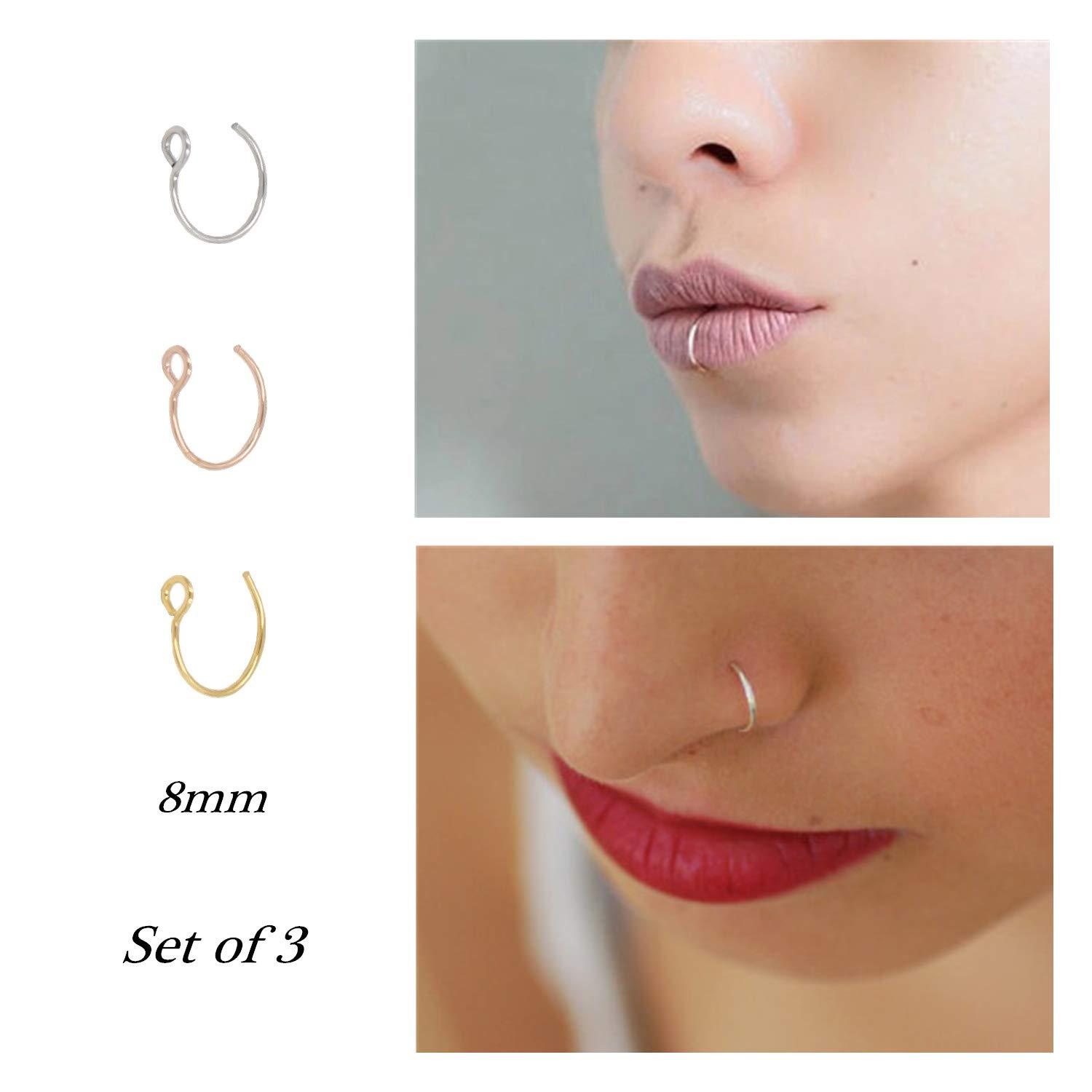 NZDLM Fake Nose Ring Hoop Nose Rings Set Nose Piercing Lip Nose Rings Jewelry for Women Men Girl - Image 2