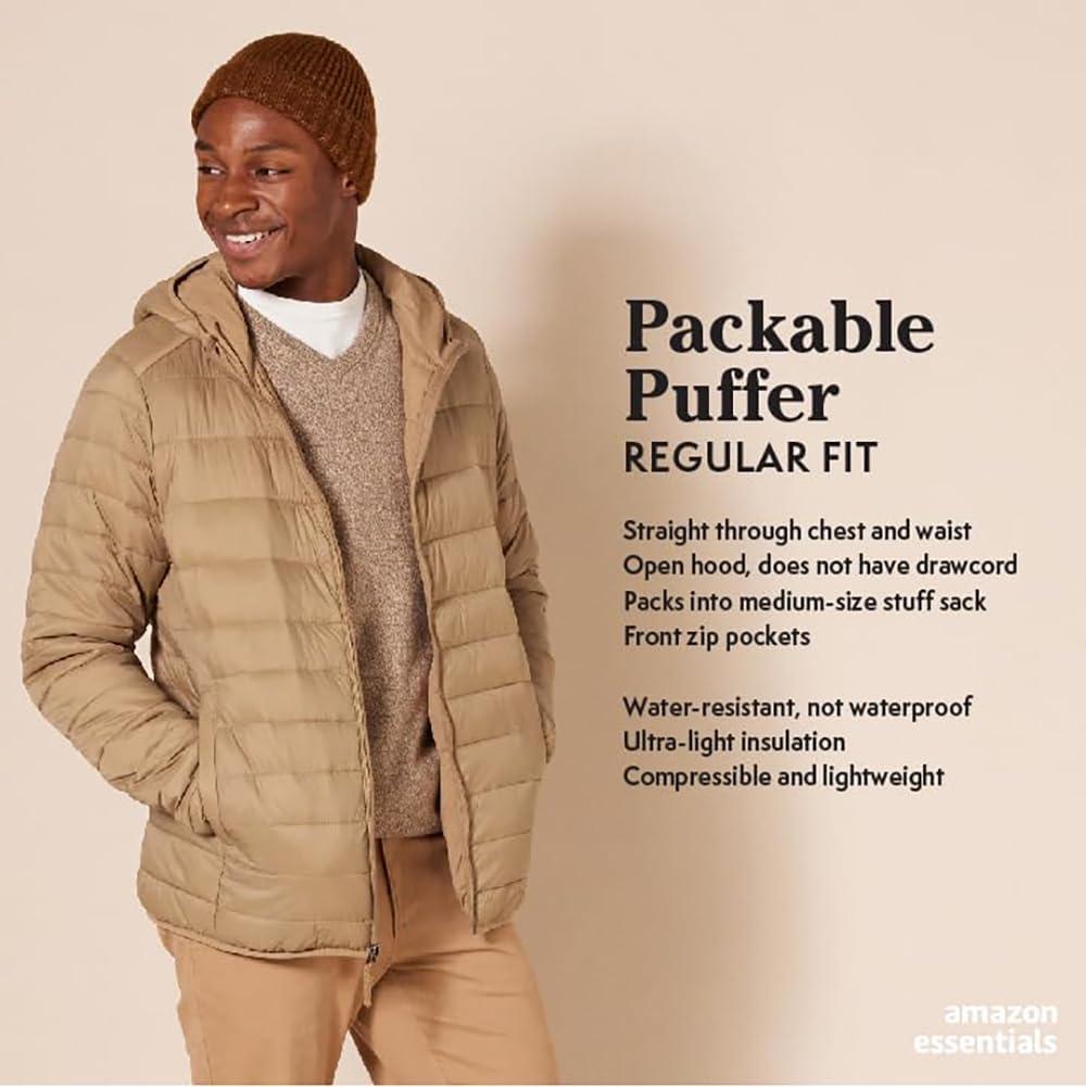 Amazon Essentials Men's Lightweight Water-Resistant Packable Hooded Puffer Jacket - Image 2