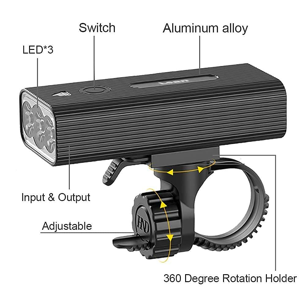 Super Bright Bike Lights for Night Riding,Bike Lights Front and Back,3 LED USB Rechargeable Bicycle Light,Bike Headlight with Power Bank Function,IPX5 Waterproof,3+5 Light Modes - Image 2