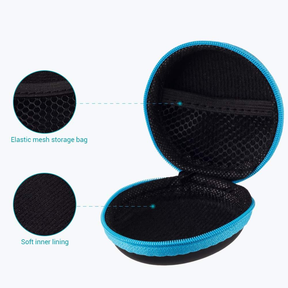 SUNGUY [2-Pack] Earbuds Case, Small Round Pocket Earbud Travel Carrying Case Pouch with Carabiners for Earbuds, Headsets, in-Ear Headphones, Hearing Aids, USB Cable and More (Red + Blue) - Image 5