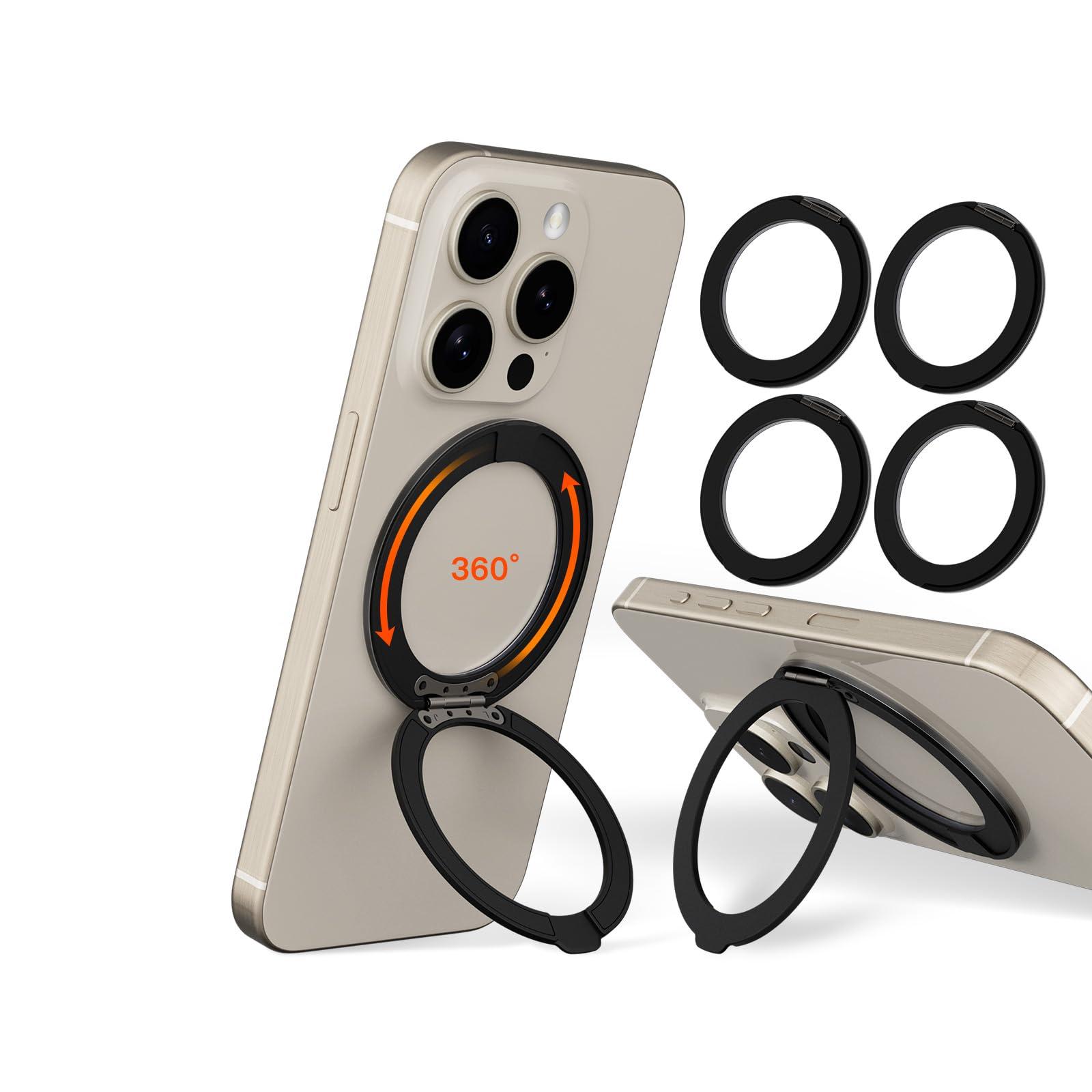 COOLQO 4Pcs 360 Spin Cell Grip Ring Phone Stand [Upgrade Gear Hinge Stress Anxiety Relief] Magnetic Holders for Your car Accessories Desk Mount Compatible with iPhone All Smartphones, Black
