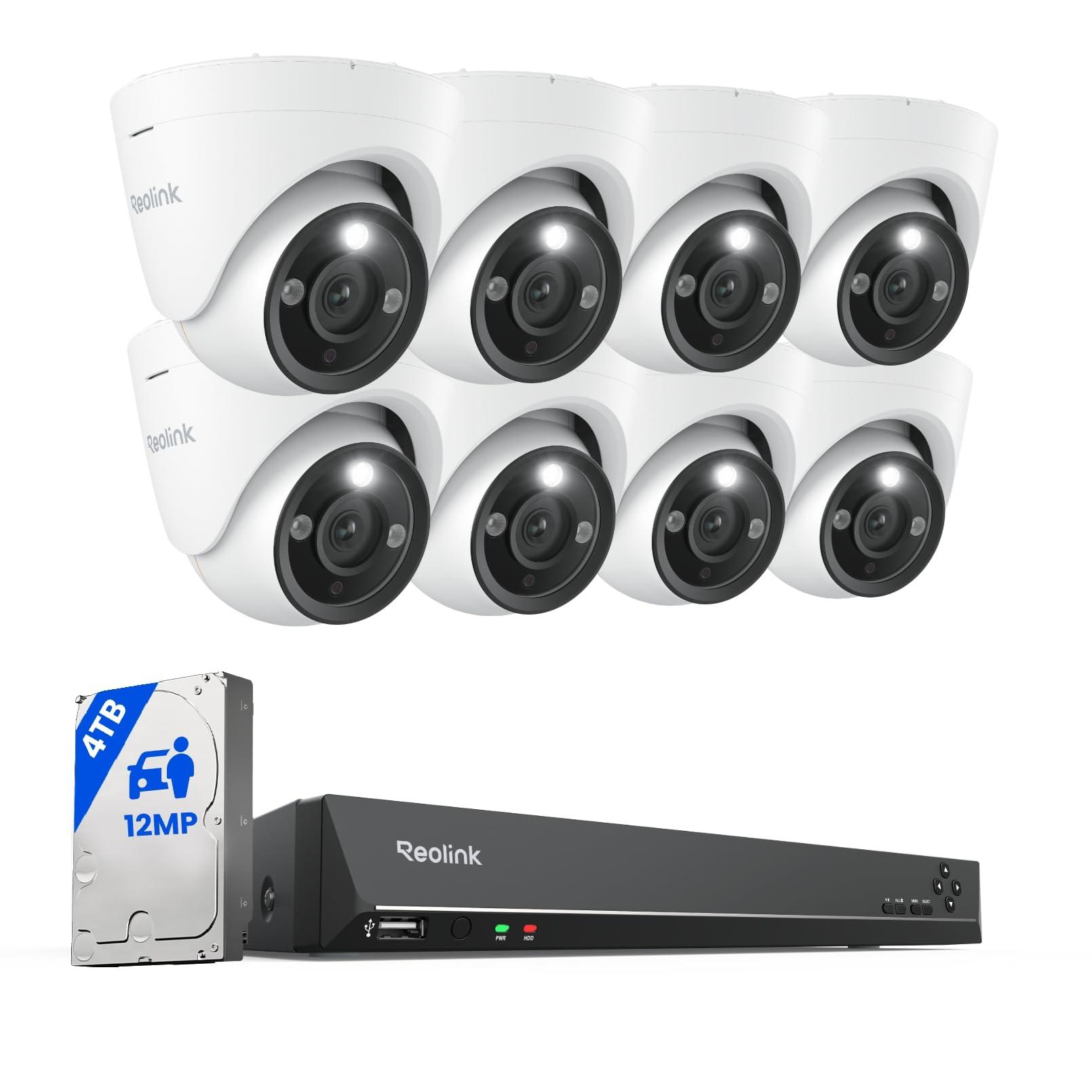 REOLINK 12MP PoE Security Camera System, 8pcs H.265 12MP Security Cameras, Person Vehicle Pet Detection, Two-Way Talk, Spotlights Color Night Vision, 16CH NVR with 4TB HDD, RLK16-1200D8-A
