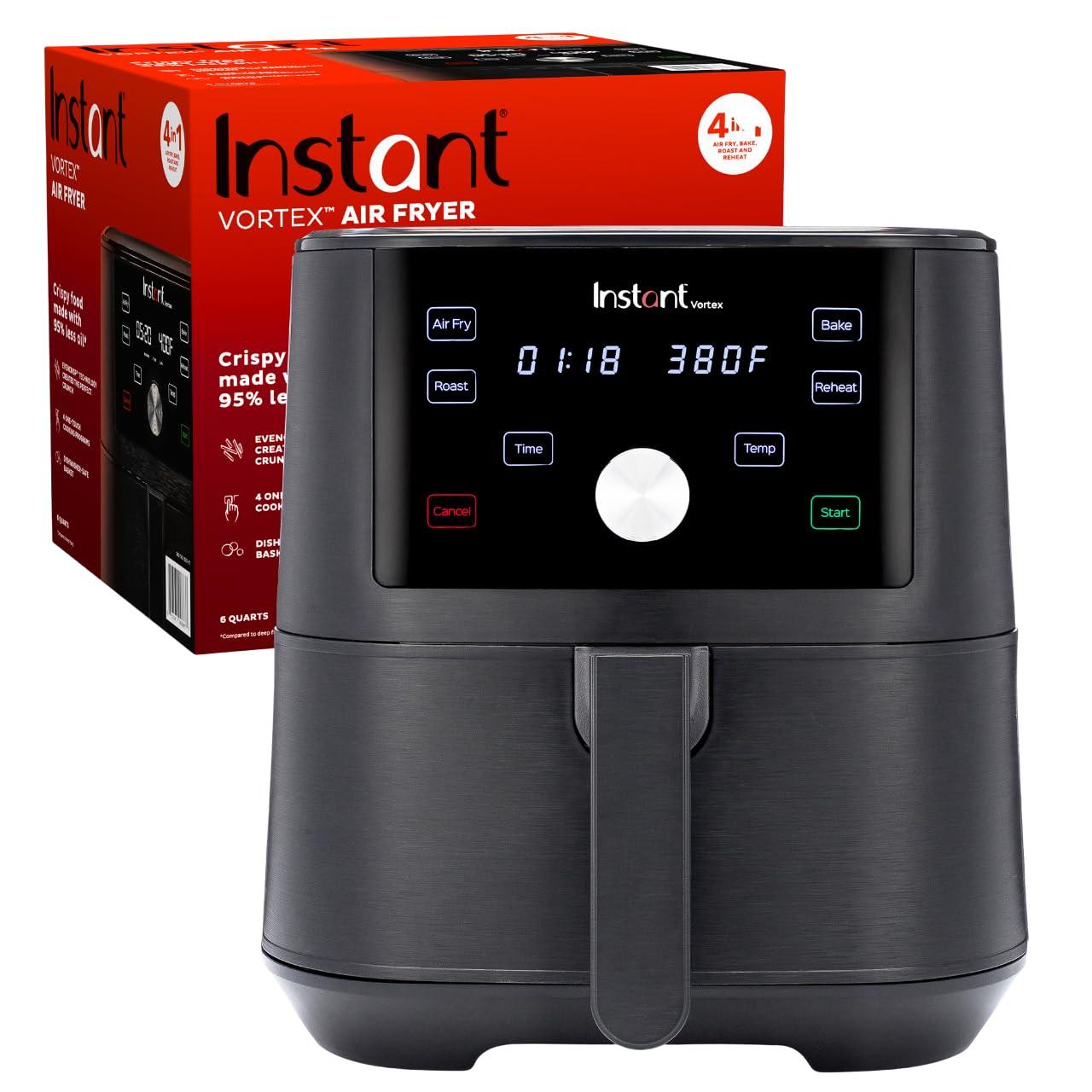 Instant Pot Vortex 6QT XL Air Fryer, 4-in-1 Functions that Crisps, Roasts, Reheats, Bakes for Quick Easy Meals, 100+ In-App Recipes, is Dishwasher-Safe, from the Makers of Instant Pot, Black - Image 1