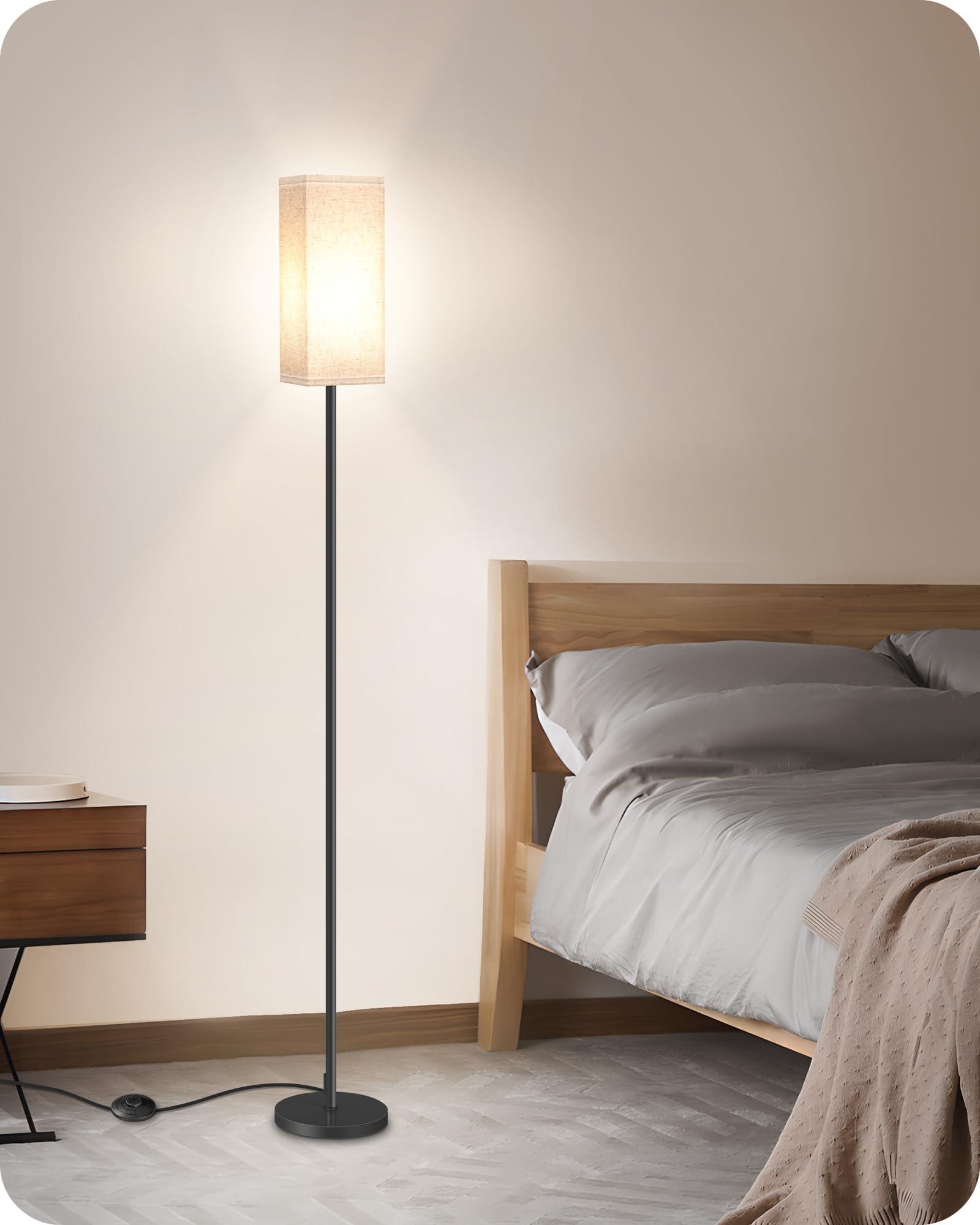 GOEBLESON Floor Lamp, Pole with Foot Switch, Modern Standing Lamp Lampshade, Minimalist Freestanding Lamp (Bulb Not Included), for Living Room, Bedroom Office FCC Listed, Black and Beige E07LD05 - Image 9