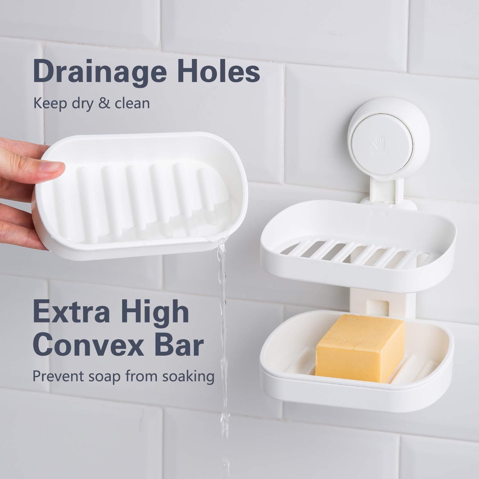 TAILI Suction Cup Soap Holder 3 Pack, Vacuum Suction Soap Dish,Plastic Bar Soap Holder for Shower Wall Mounted Drill-Free,Soap Holder for Shower,Bathroom,Tub and Kitchen Sink,Removable,White - Image 3