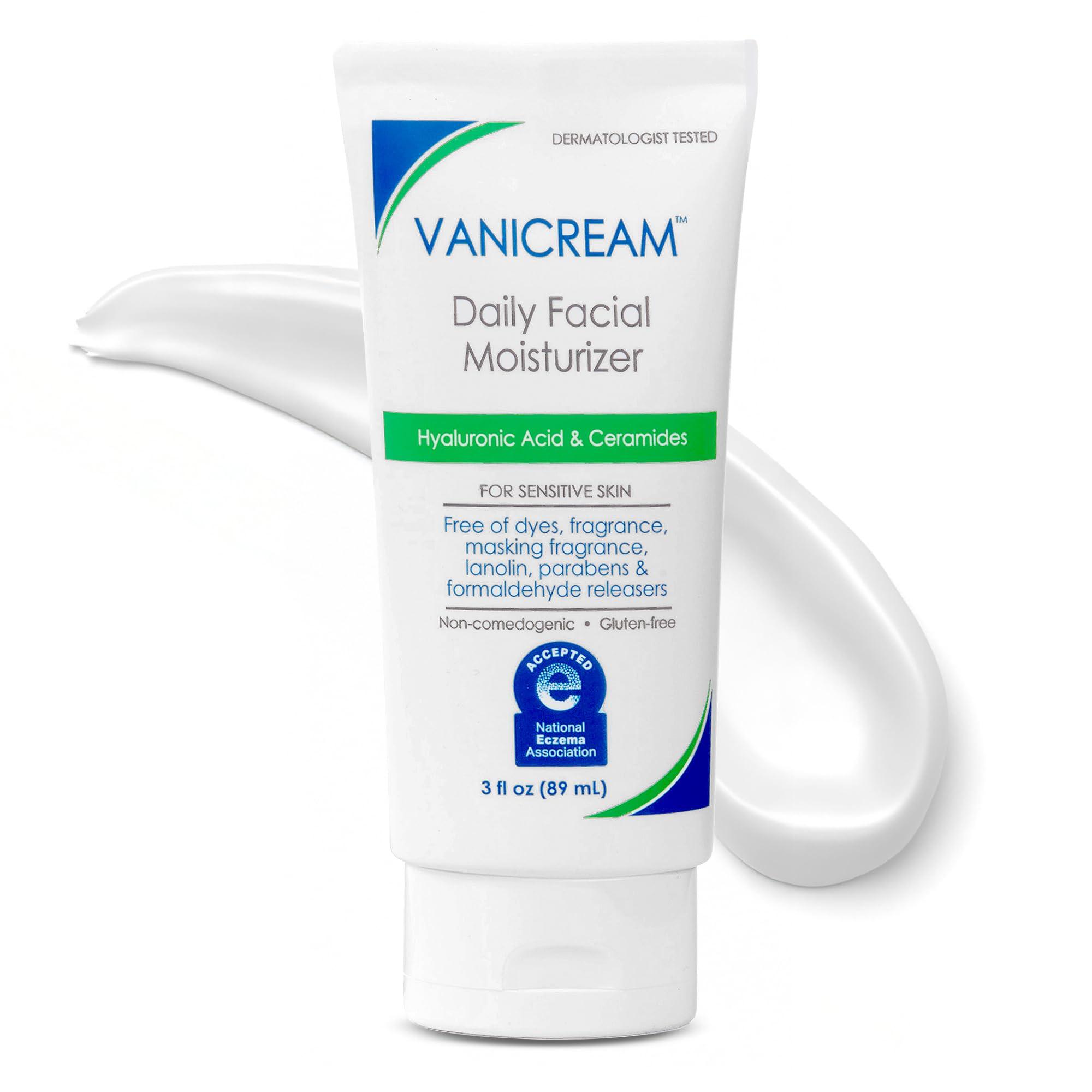Vanicream Daily Facial Moisturizer With Ceramides and Hyaluronic Acid - Formulated Without Common Irritants for Those with Sensitive Skin, 3 fl oz (Pack of 1)