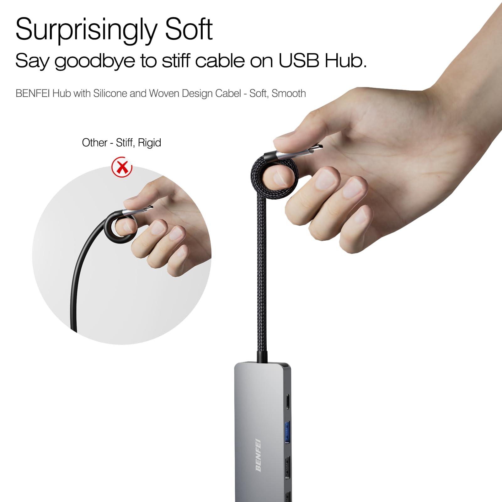 BENFEI USB C Hub 5-in-1 with 4K HDMI(Certified), 100W Power Delivery, 3 USB-A, Silicone Cable, Aluminum Case Compatible with MacBook Pro/Air, iPad Pro, iMac, iPhone 15 Pro/Pro Max, XPS, Thinkpad - Image 2