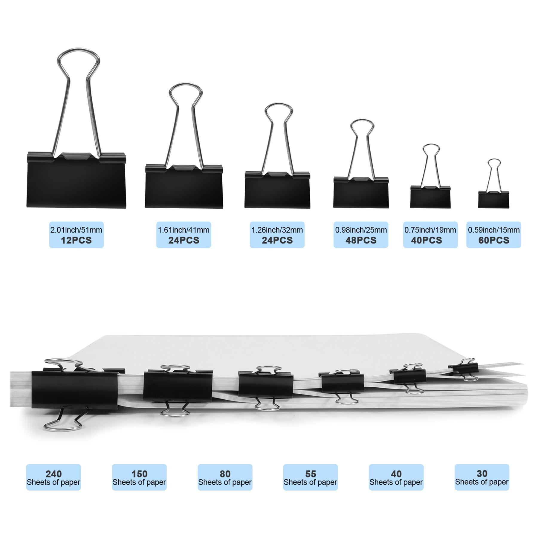 Binder Clips Assorted Sizes Including Extra Large Medium Small Mini and Micro, Office Supplies File Clamps Paper Clips, 6 Sizes in 6 Boxes, 208 PCS Metal Black Clamps for School - Image 2