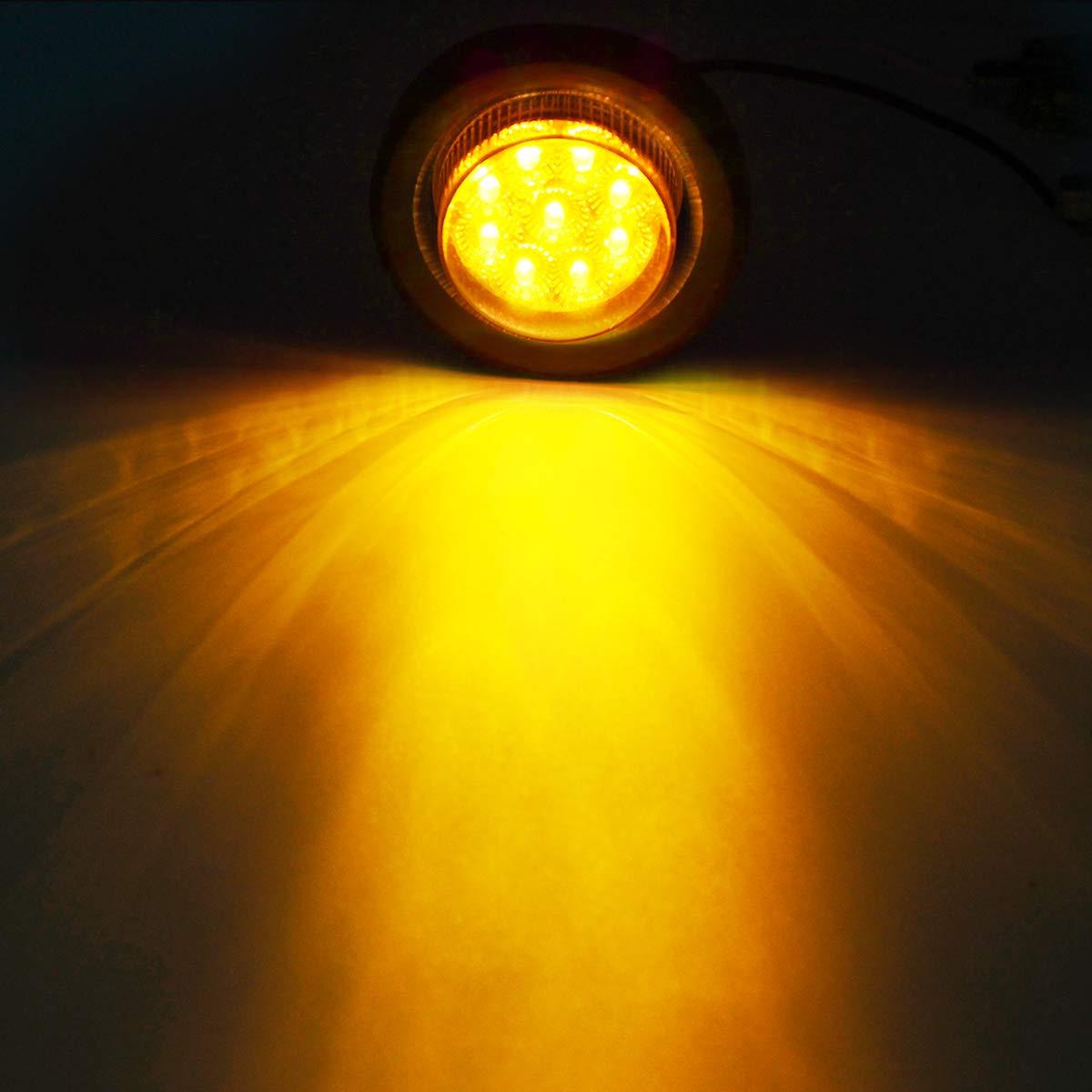 Partsam 2Pcs 2 Inch Round Truck Trailer Led Side Marker Clearance Light Amber 9 Diodes with Reflectors Sealed Waterproof 12V 2 Inch Round LED Side Fender Panel Lights with Grommets and Wire Pigtail - Image 6