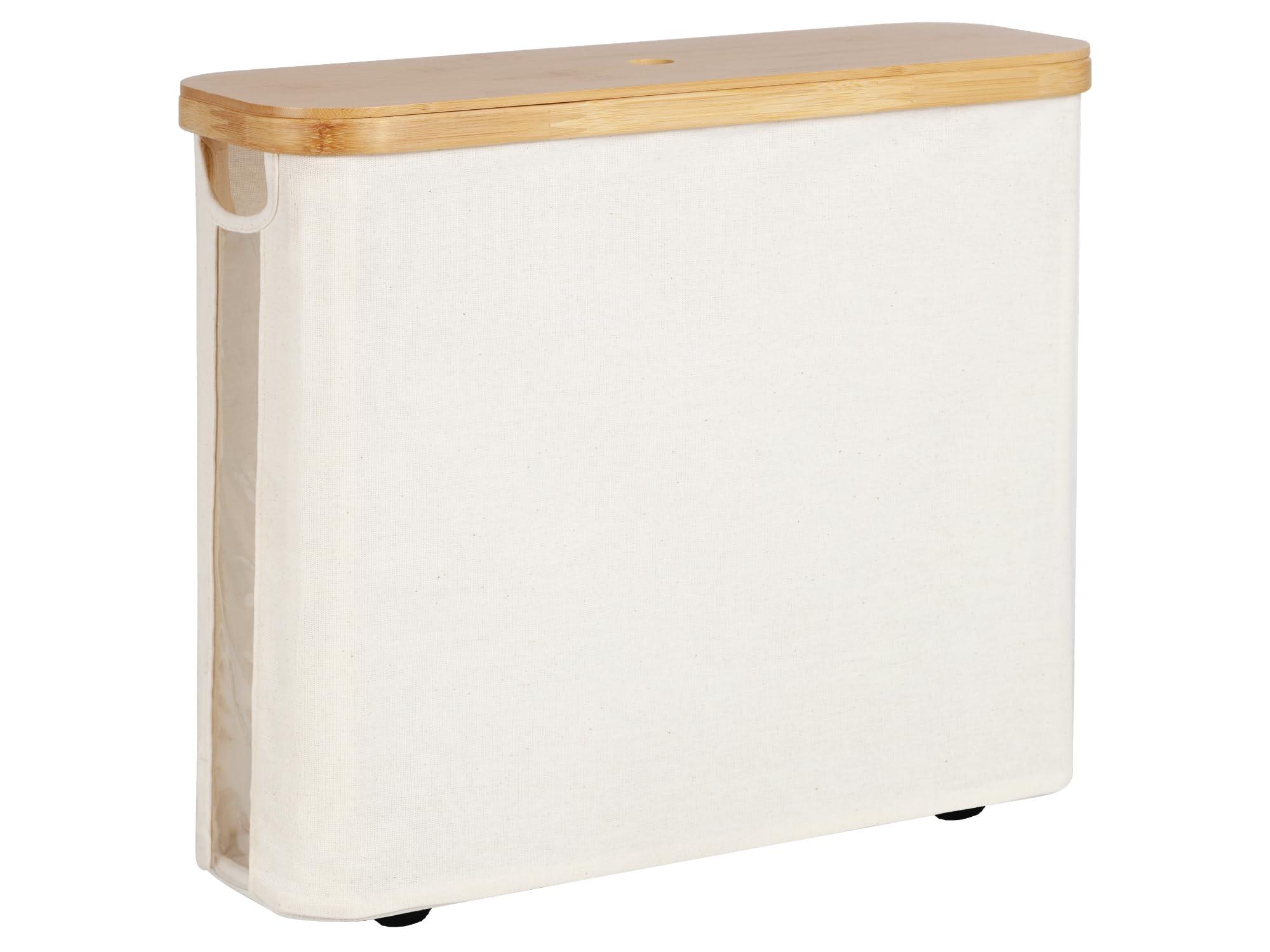 StorageWorks Toilet Paper Storage Basket, Papers Container with Bamboo Lid, Medium Toilets Holder for Up to 9 Mega Rolls, Organizer for Bathroom, Beige, 1 Pack