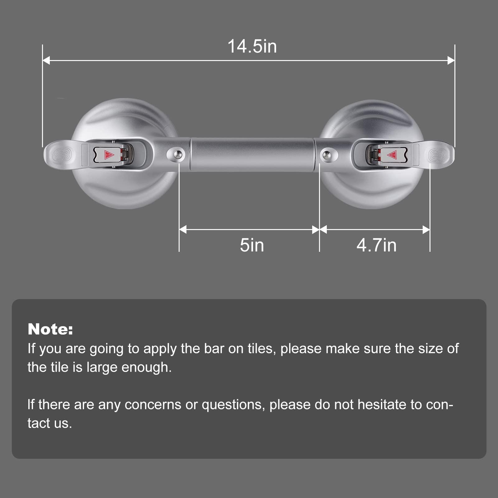 DAREN MEDICAL Heavy Duty Suction Shower Grab Bar - Toilet Bathroom Bathtub Safety - Shower Handles, Suction Cup Power Up to 250 LB, Perfect for Elderly Seniors(14.5 Inch, Gray Silver) h, Gray Silver - Image 3
