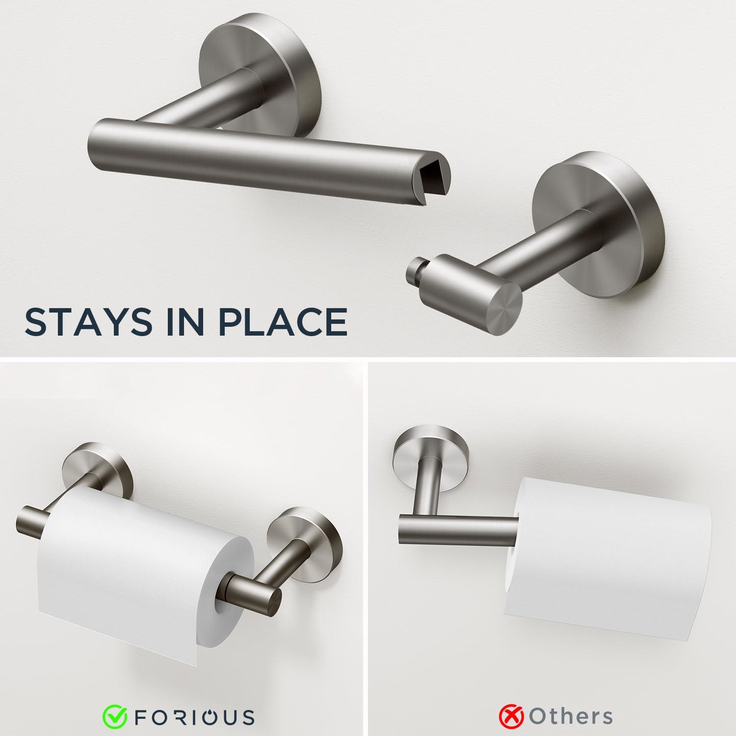FORIOUS Bathroom Hardware Accessories Set Brushed Nickel, SUS304 Stainless Steel 24 Inch Towel Bar Set, Modern Towel Racks Holder for Bathroom Wall Mounted, 4 Pieces - Image 5