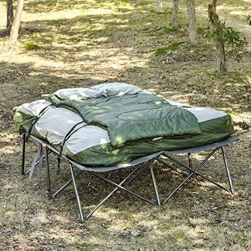 Outsunny 2-Person Folding Camping Cot Portable Outdoor Bed Set with Sleeping Bag, Inflatable Air Mattress, Comfort Pillows and Carry Bag, Soft and Comfortable for Outdoor Travel Camp Beach Vacation