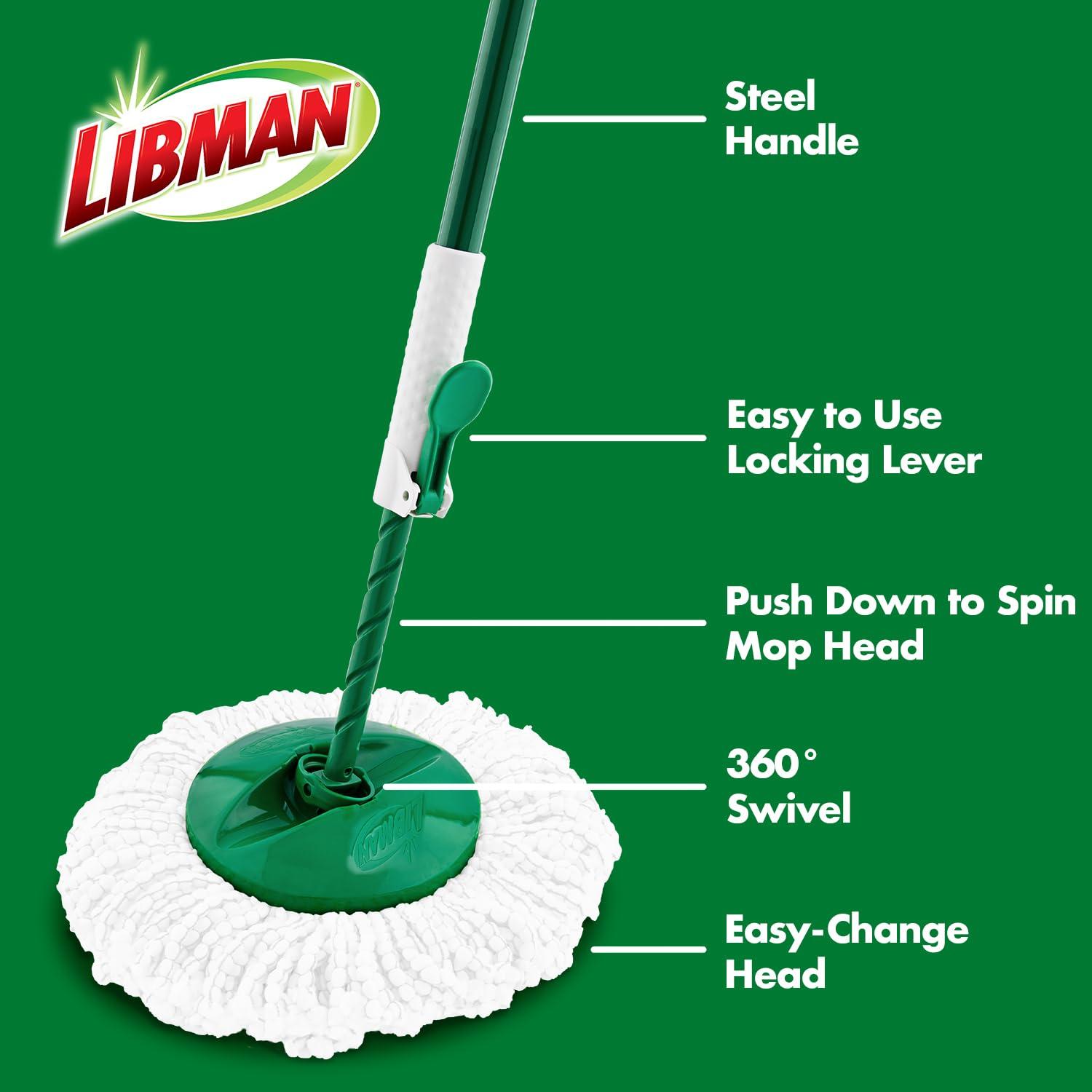 Libman Tornado Spin Mop System with 3 Refill Heads, Microfiber Spinning Mop and Bucket with Wringer Set for Home, Floor Cleaning of Hard-Wood, Laminate, Tile, All Surface Cleaner, 4 Total Mop Heads - Image 4