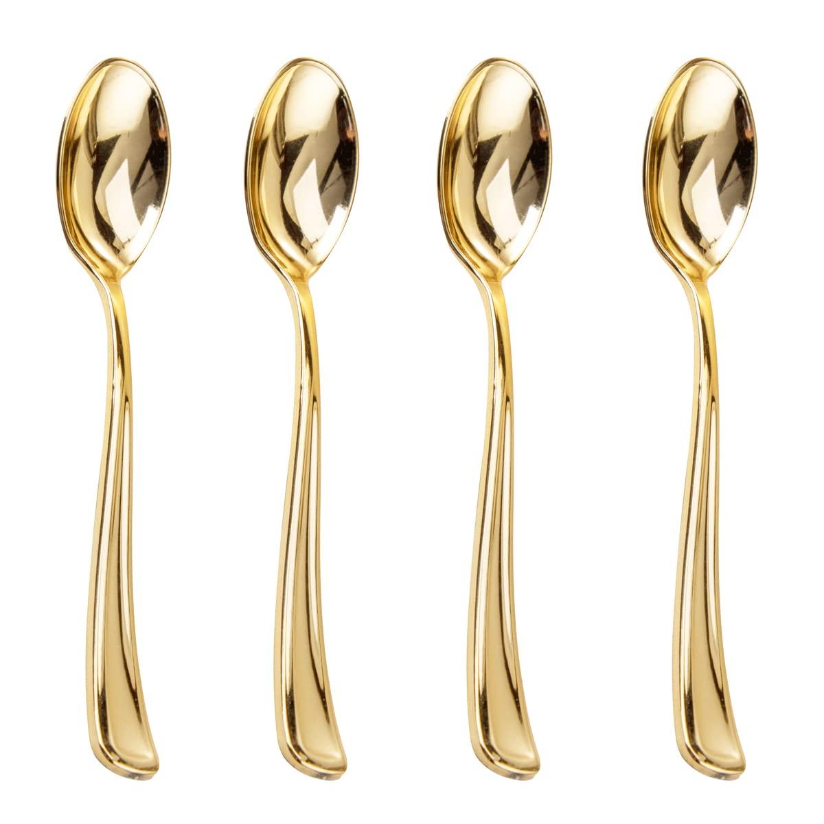 Liacere 200 Pack Gold Plastic Spoons - 6.7 inch Heavy Duty Plastic Spoons - Heavyweight Gold Disposable Spoons for Parties & Weddings & Restaurants & New Year
