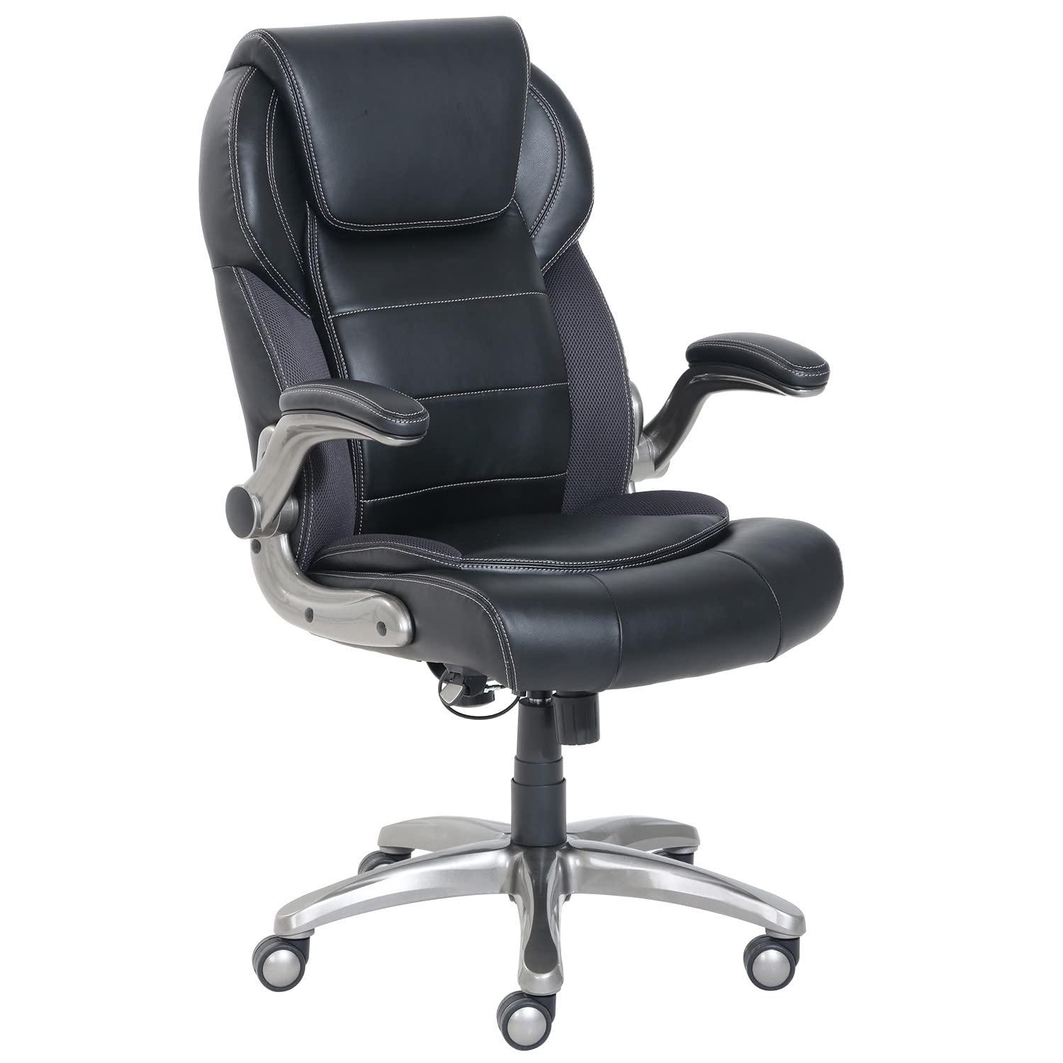 Amazon Basics Ergonomic High-Back Office Chair with Flip-Up Arms and Lumbar Support, 29.5"D x 27.5"W x 44.75"H, Black
