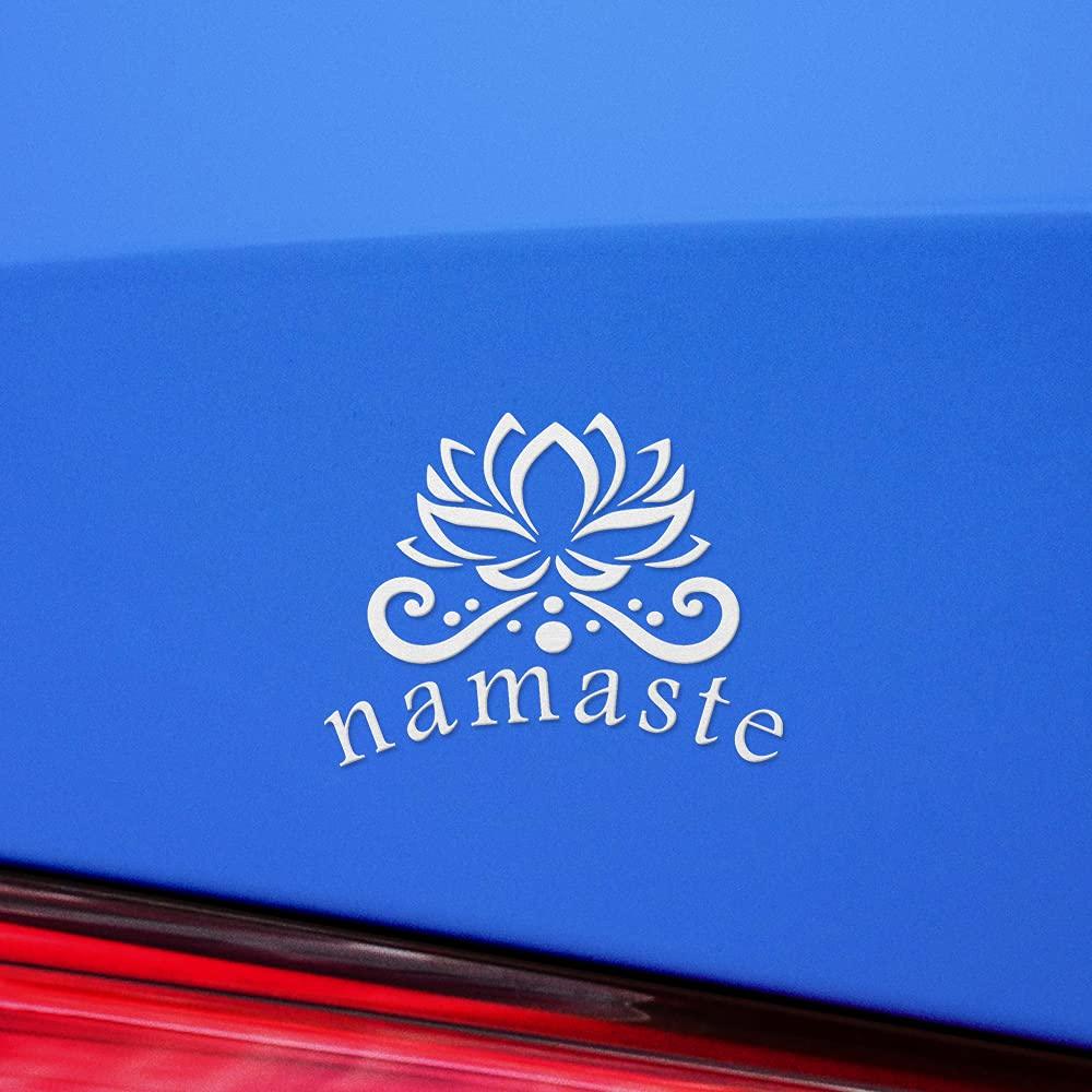 Namaste with Lotus Flower (White) (Set of 2) Luxury Weatherproof Vinyl Decal Stickers for Laptop Desktop Smartphone Car Dirt Bike Wall Room Mason Jar Bathtub Door Skateboard Console - ANGstic0d6746WH
