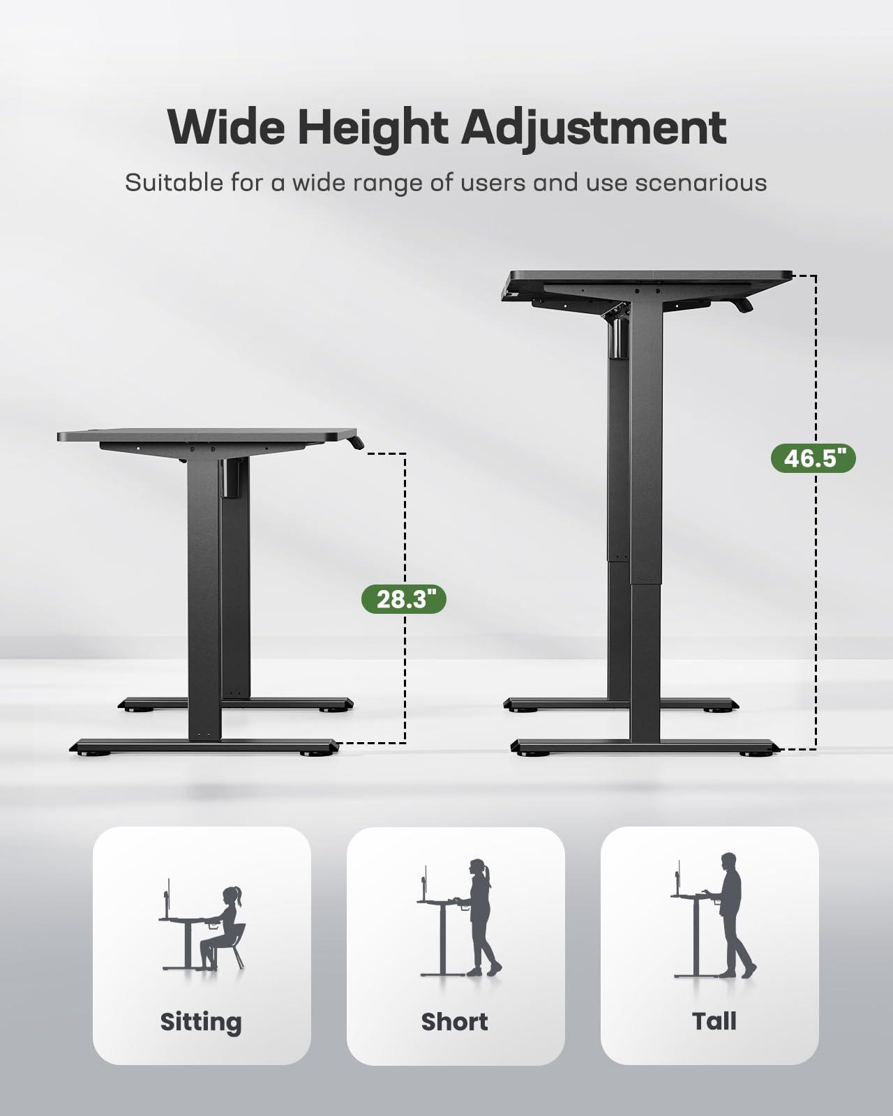 Marsail Electric Standing Desk Adjustable Height, 48 x 24 Inch Sit Stand up Desk for Home Office Furniture Computer Desk with 3 Memory Presets, Headphone Hook, Black - Image 6