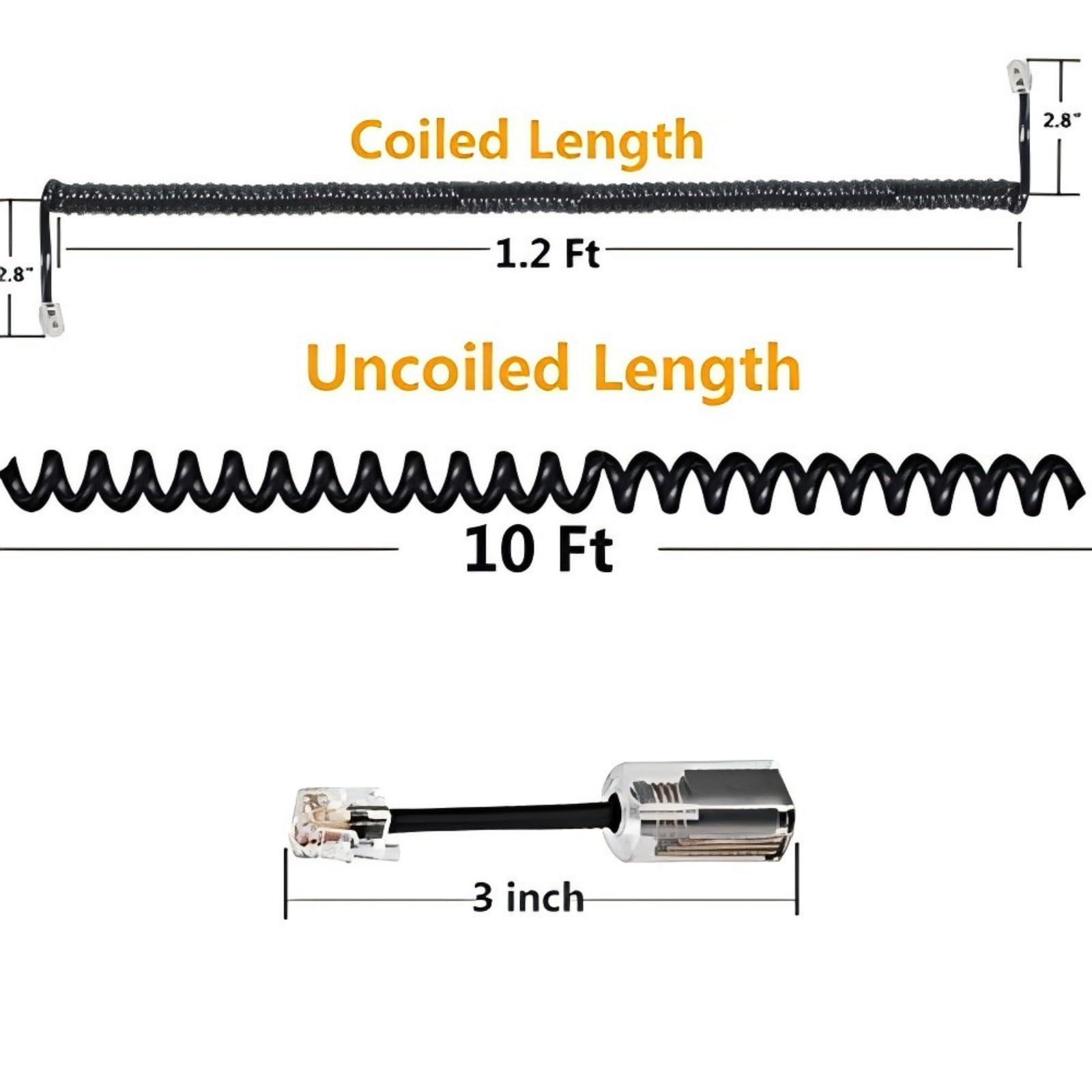 Uvital Telephone Handset Cord Detanglers, 2 Pack Landline Handset Cord Cable 10Ft Uncoiled(1.2 Ft Coiled) and 2 Pack Anti-Tangle Untangler 360 Degree Rotating Swivel Cords(Black) - Image 2