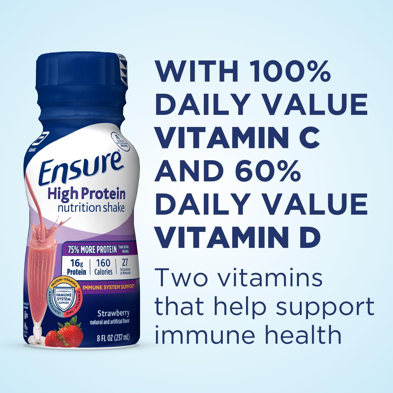 Ensure High Protein Nutritional Shake, 16g Protein, Meal Replacement Shakes, With Nutrients to Support Immune System Health, Strawberry, 8 Fl Oz (Pack of 24) - Image 3